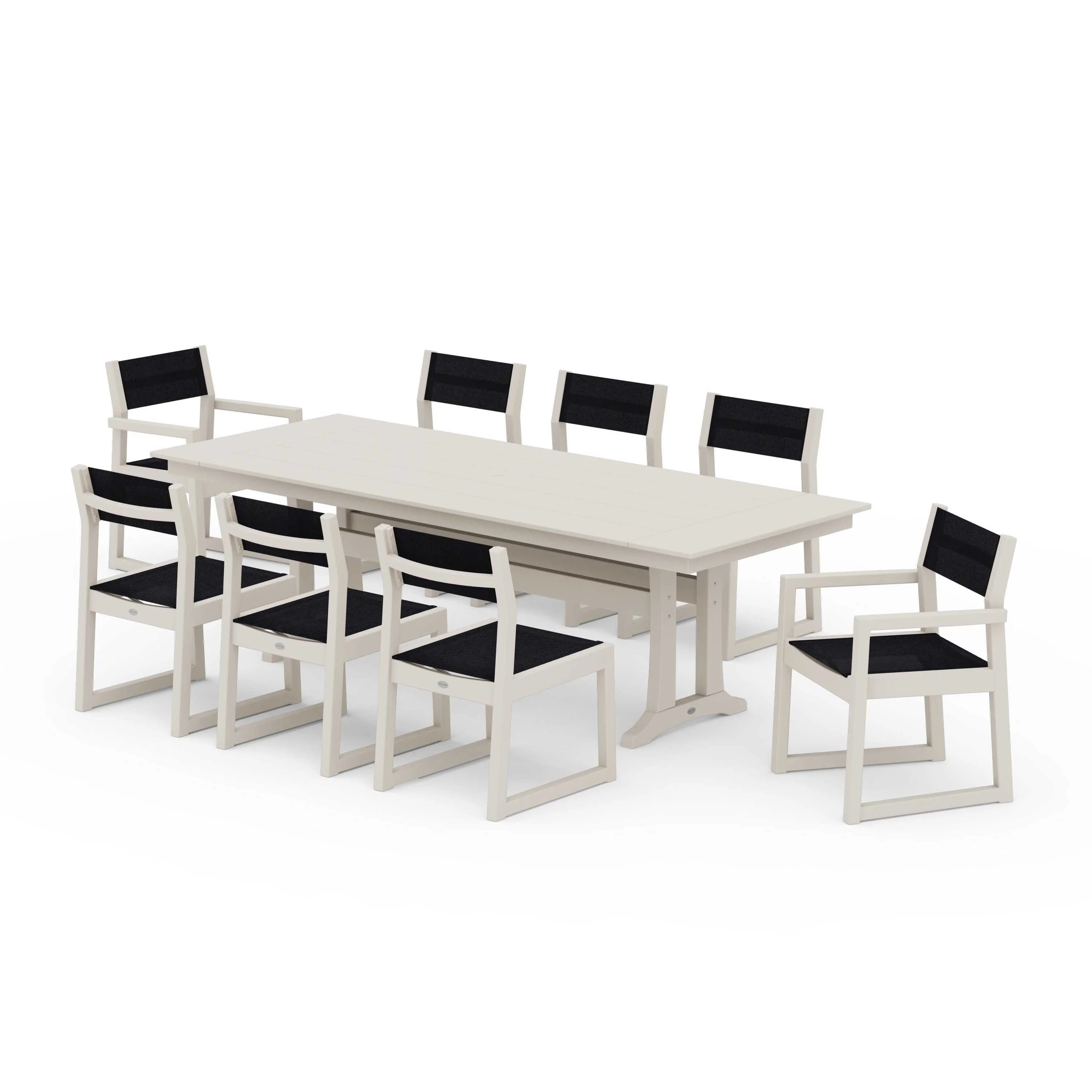 EDGE Sling 9-Piece Farmhouse Trestle Dining Set - Image 67