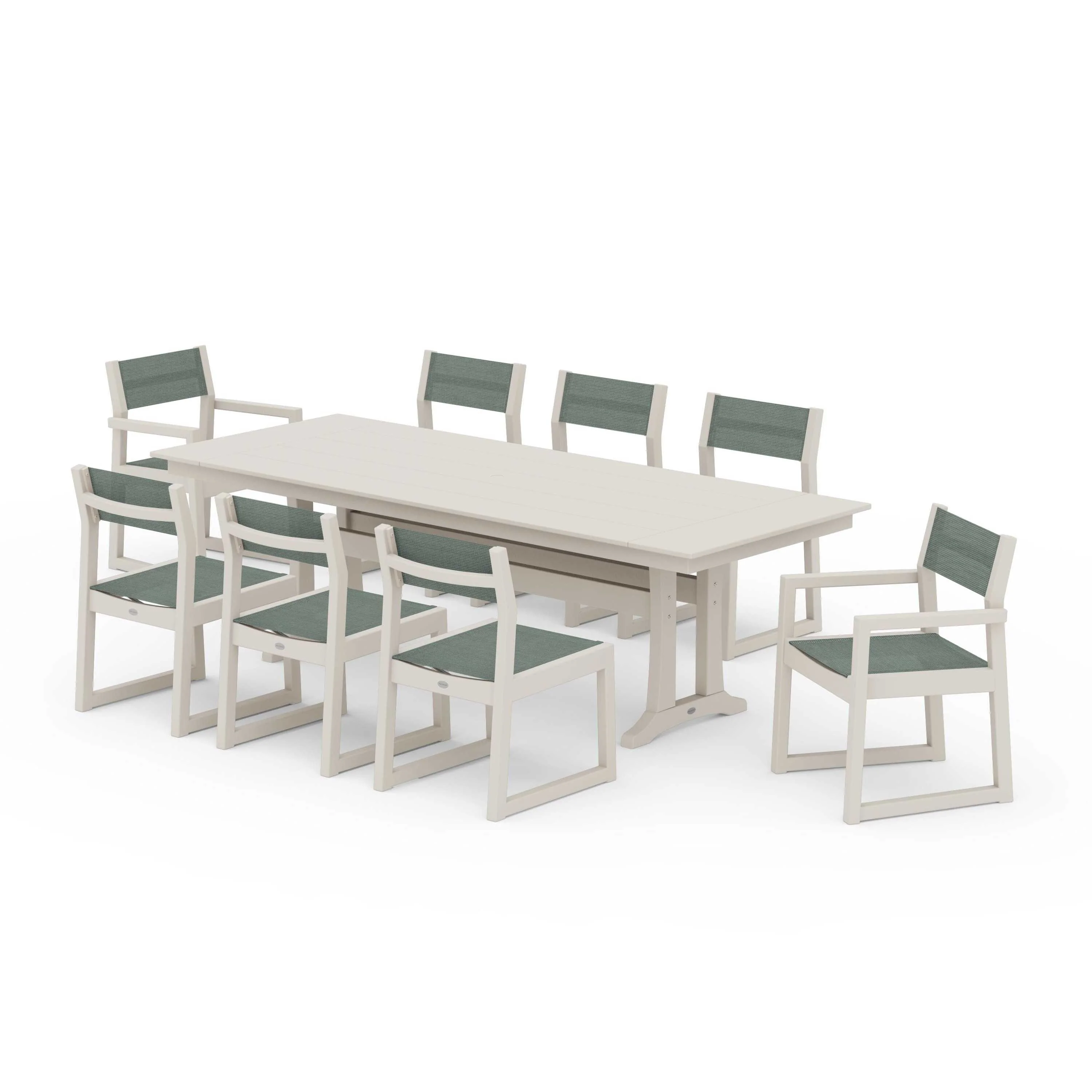 EDGE Sling 9-Piece Farmhouse Trestle Dining Set - Image 68