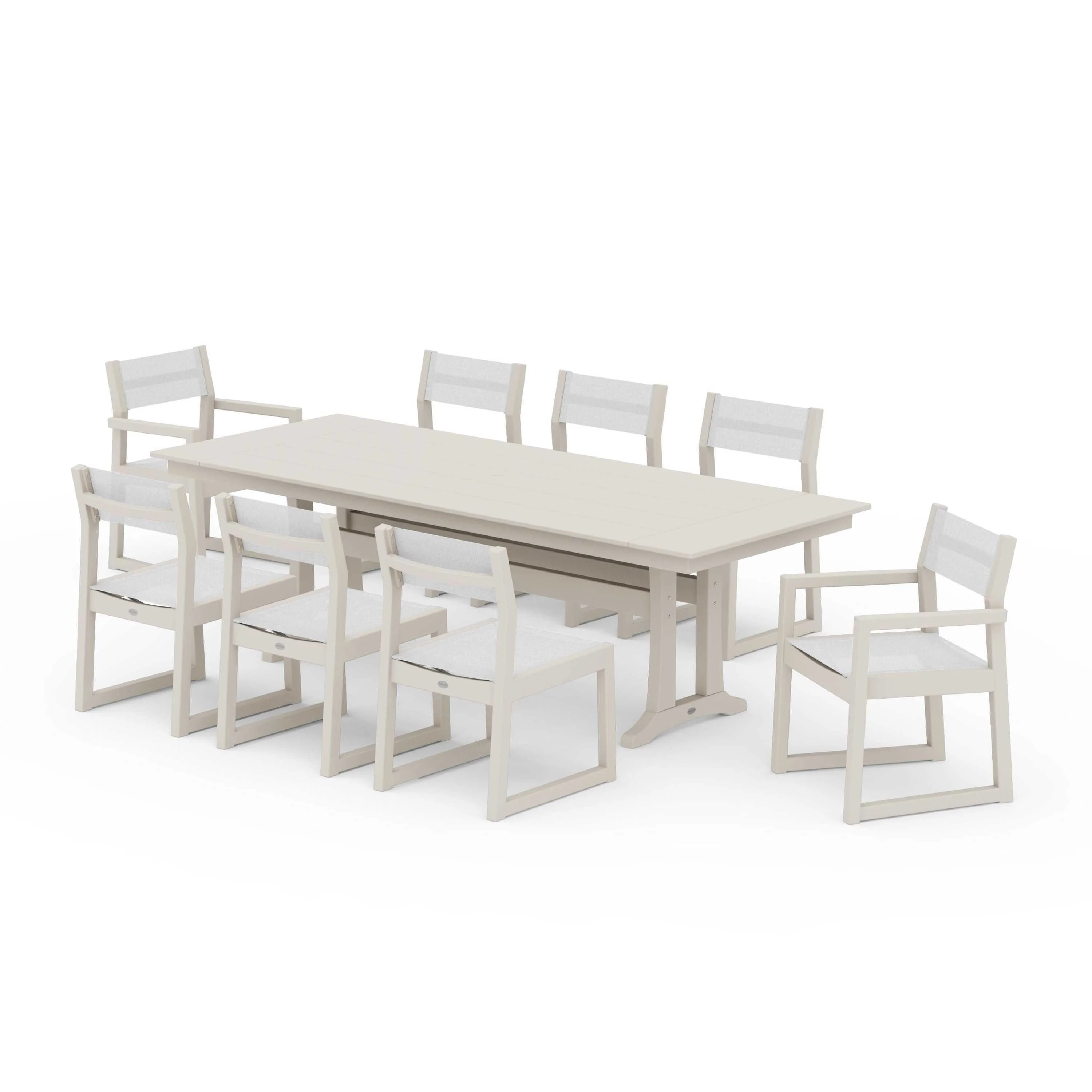 EDGE Sling 9-Piece Farmhouse Trestle Dining Set - Image 71