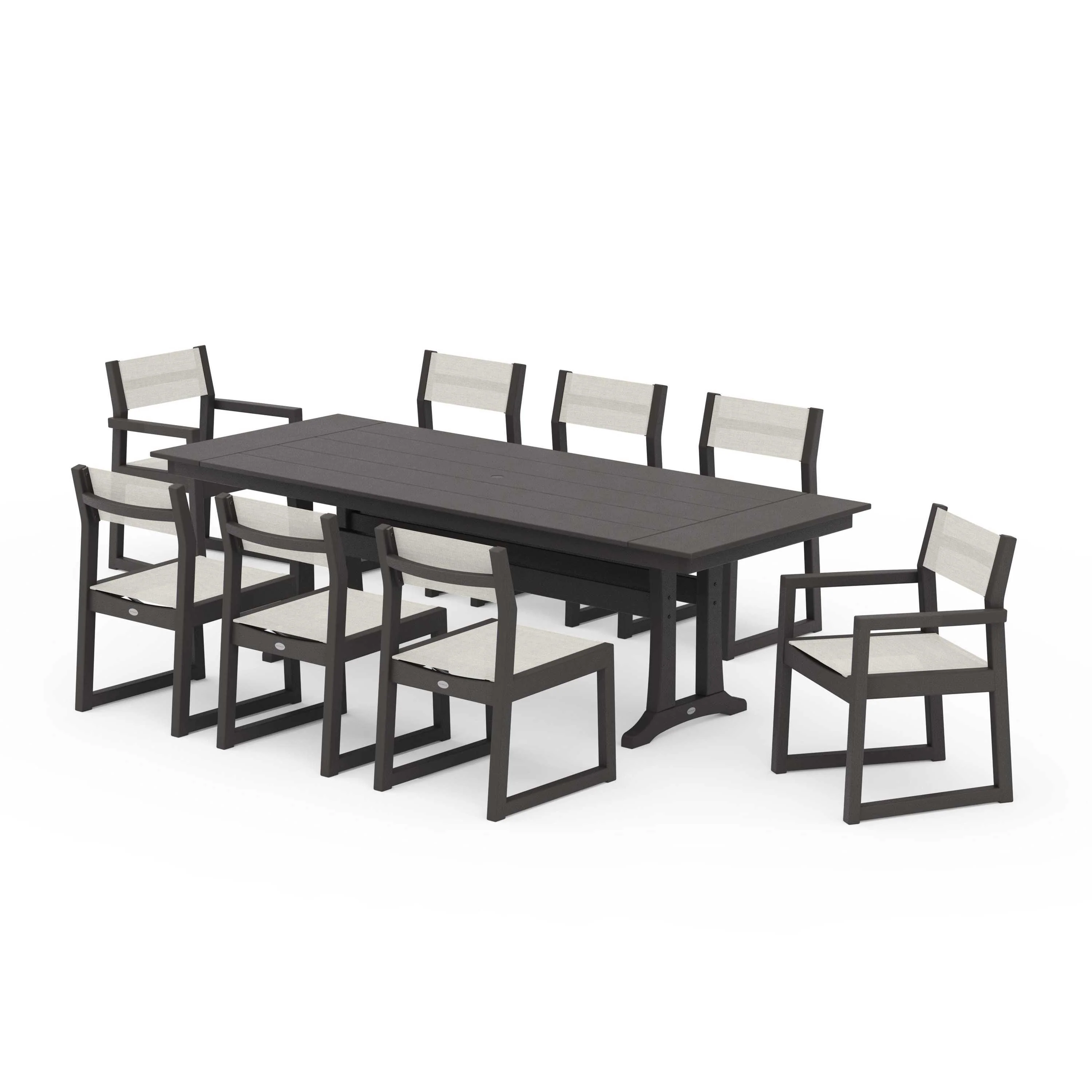 EDGE Sling 9-Piece Farmhouse Trestle Dining Set - Image 75