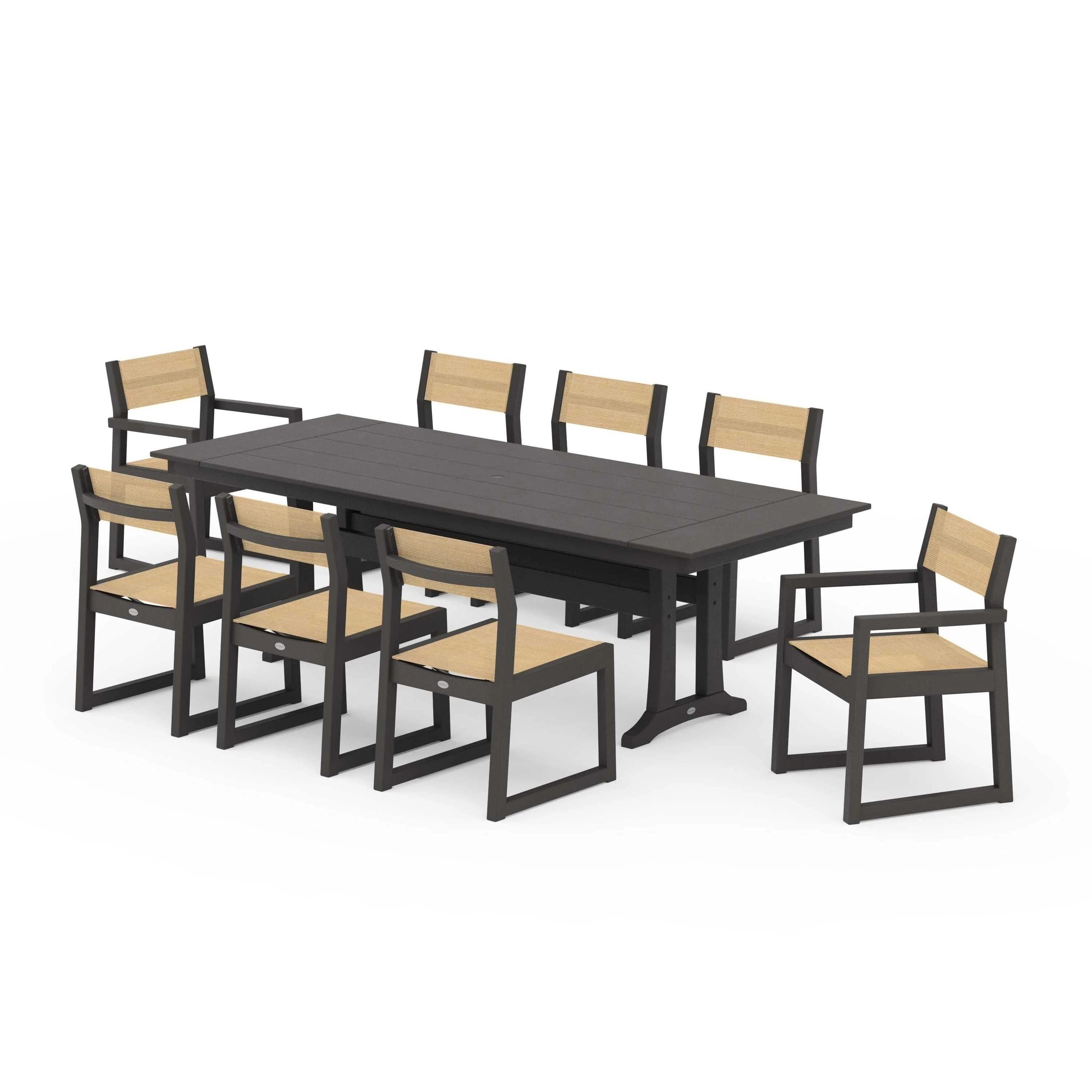 EDGE Sling 9-Piece Farmhouse Trestle Dining Set - Image 76