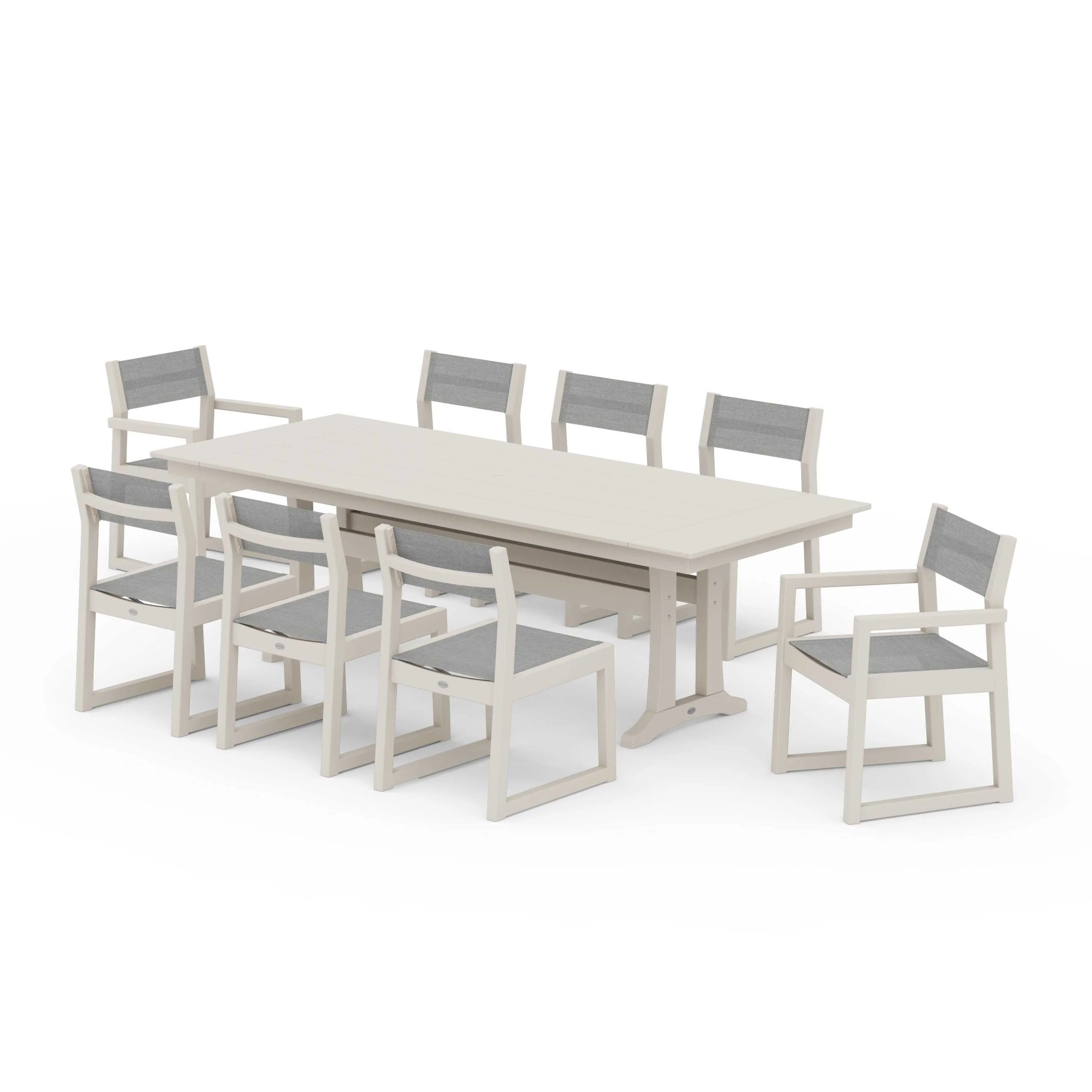EDGE Sling 9-Piece Farmhouse Trestle Dining Set - Image 84