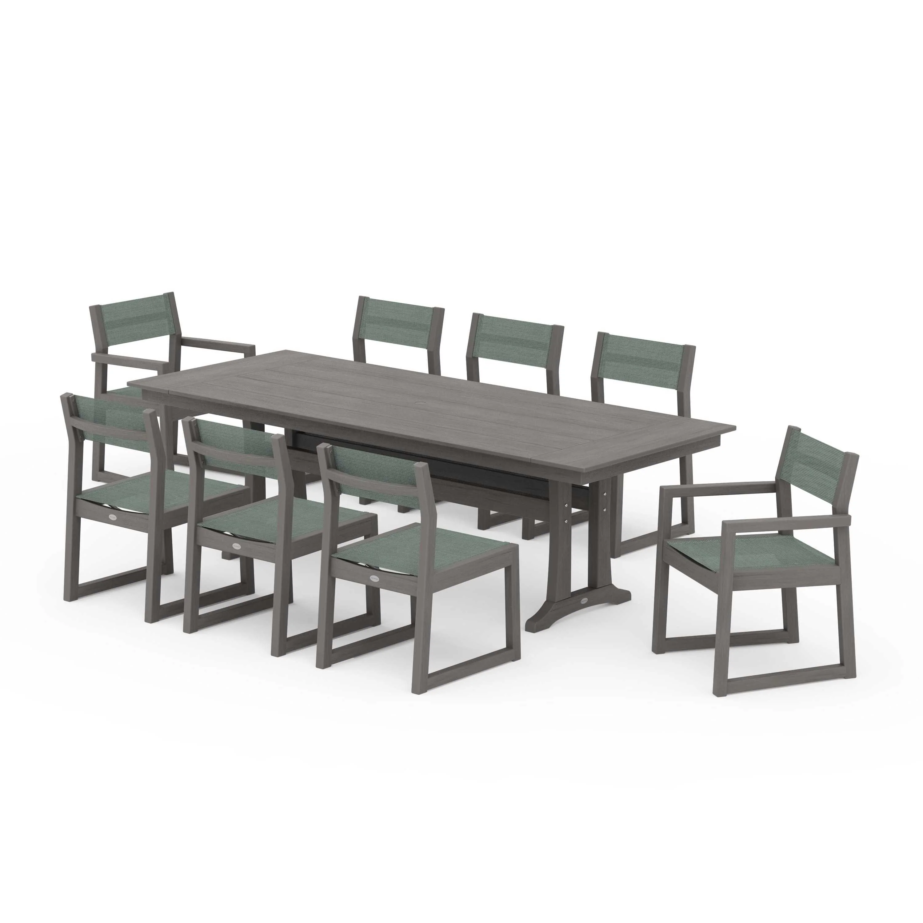 EDGE Sling 9-Piece Farmhouse Trestle Dining Set - Image 85