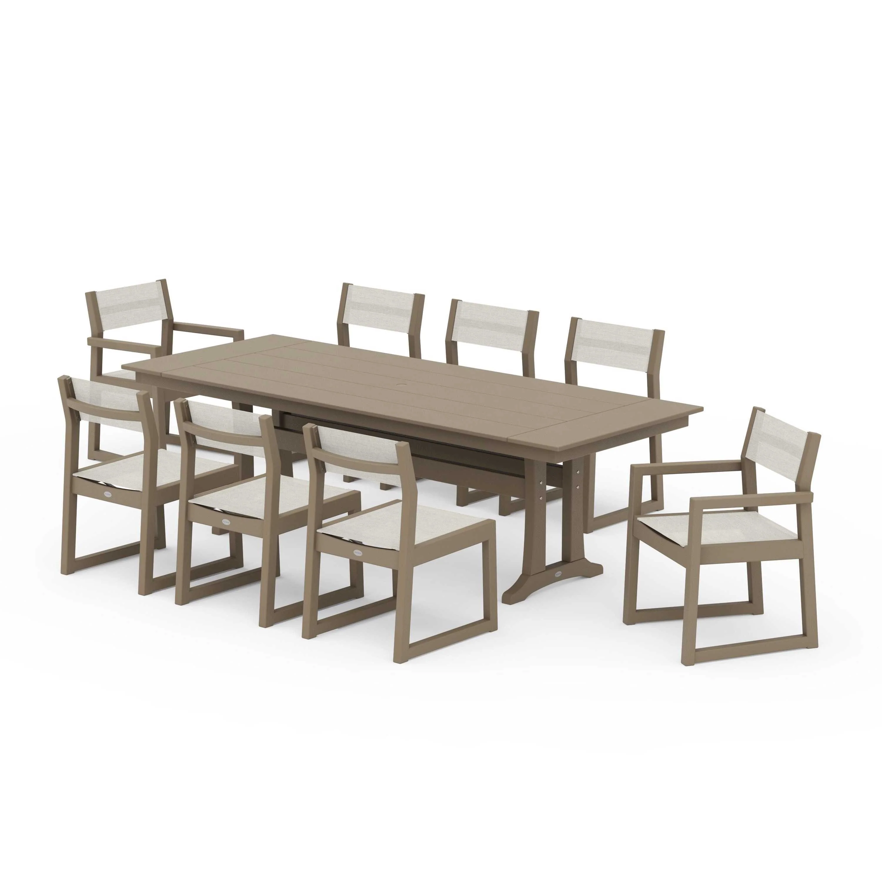 EDGE Sling 9-Piece Farmhouse Trestle Dining Set - Image 86