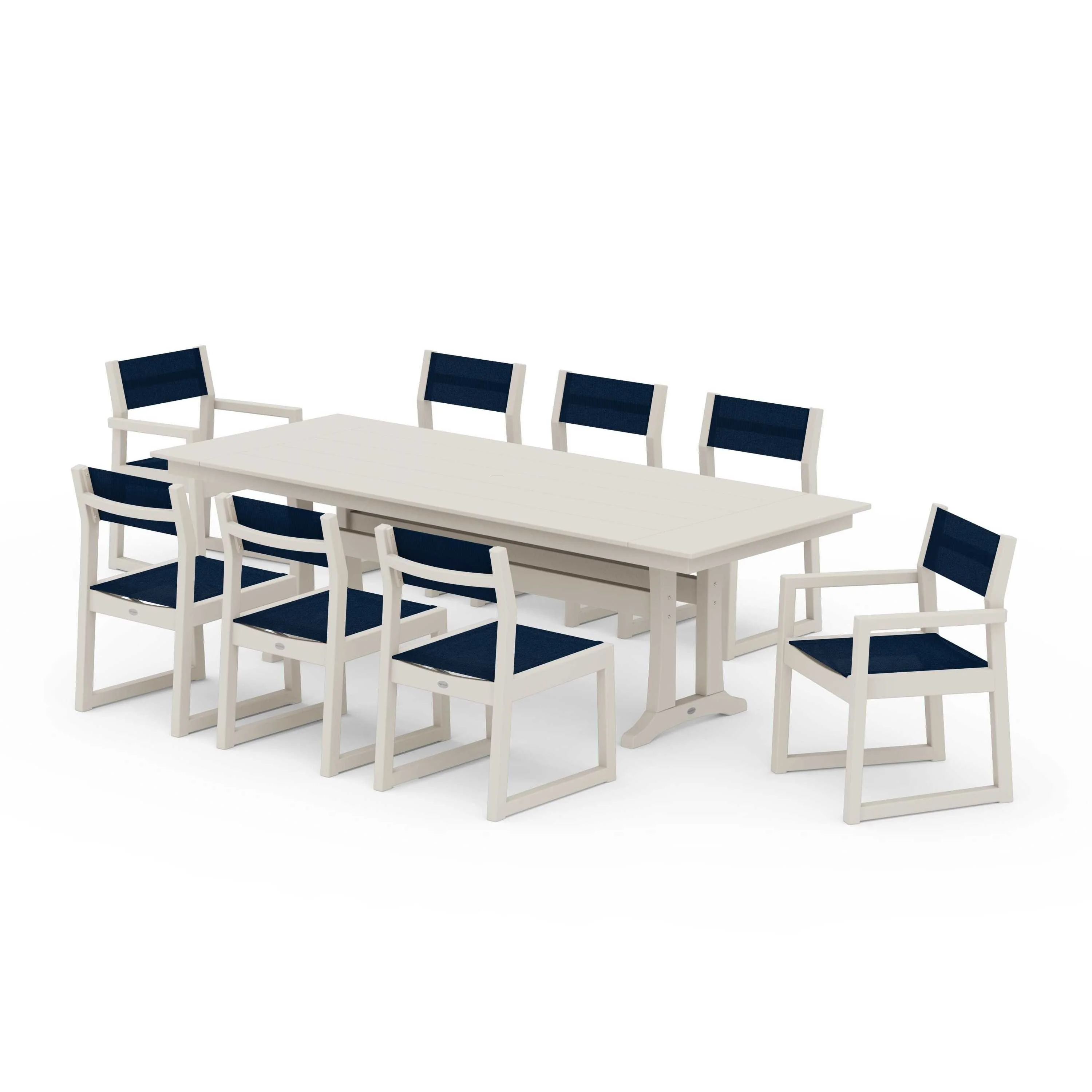 EDGE Sling 9-Piece Farmhouse Trestle Dining Set - Image 88