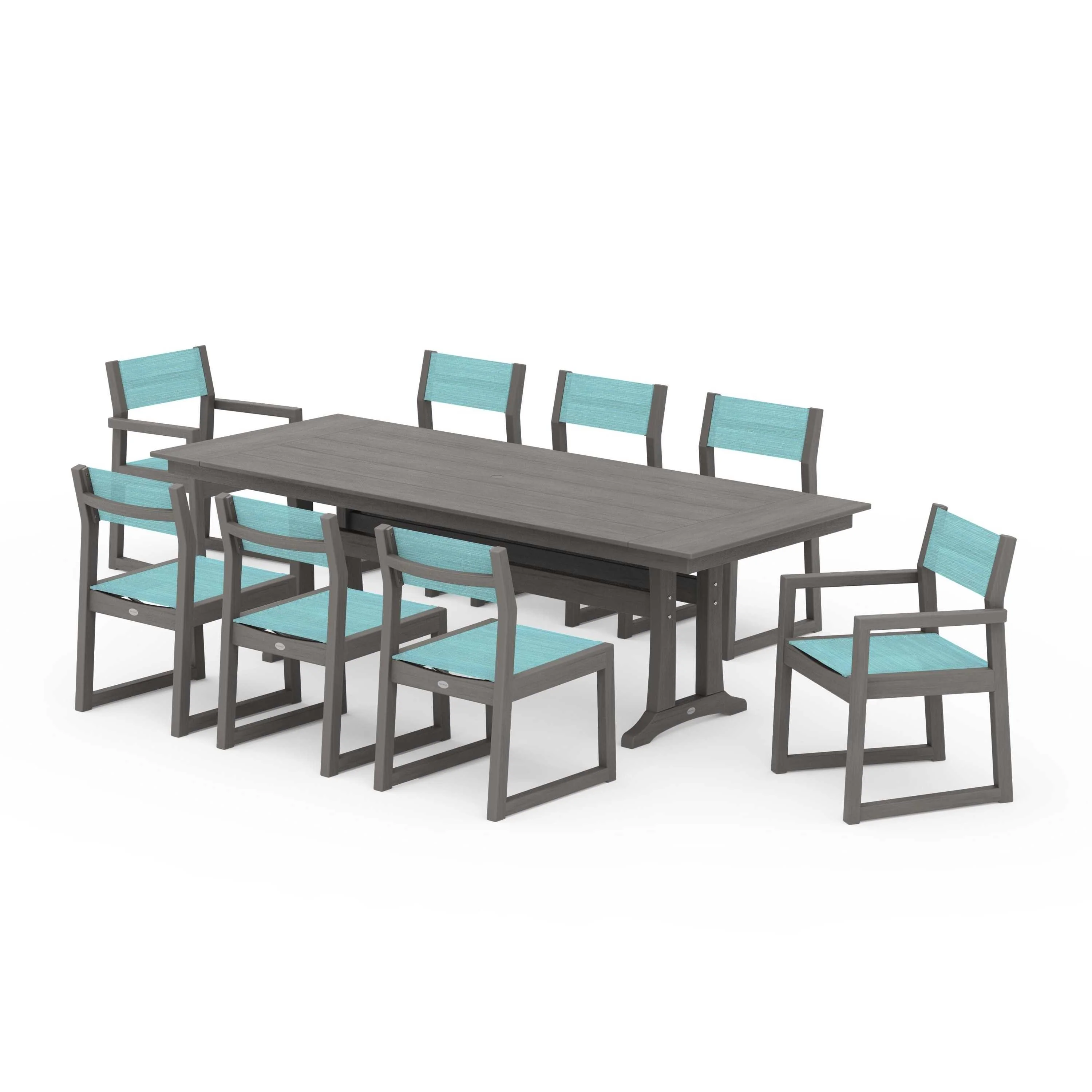 EDGE Sling 9-Piece Farmhouse Trestle Dining Set - Image 95