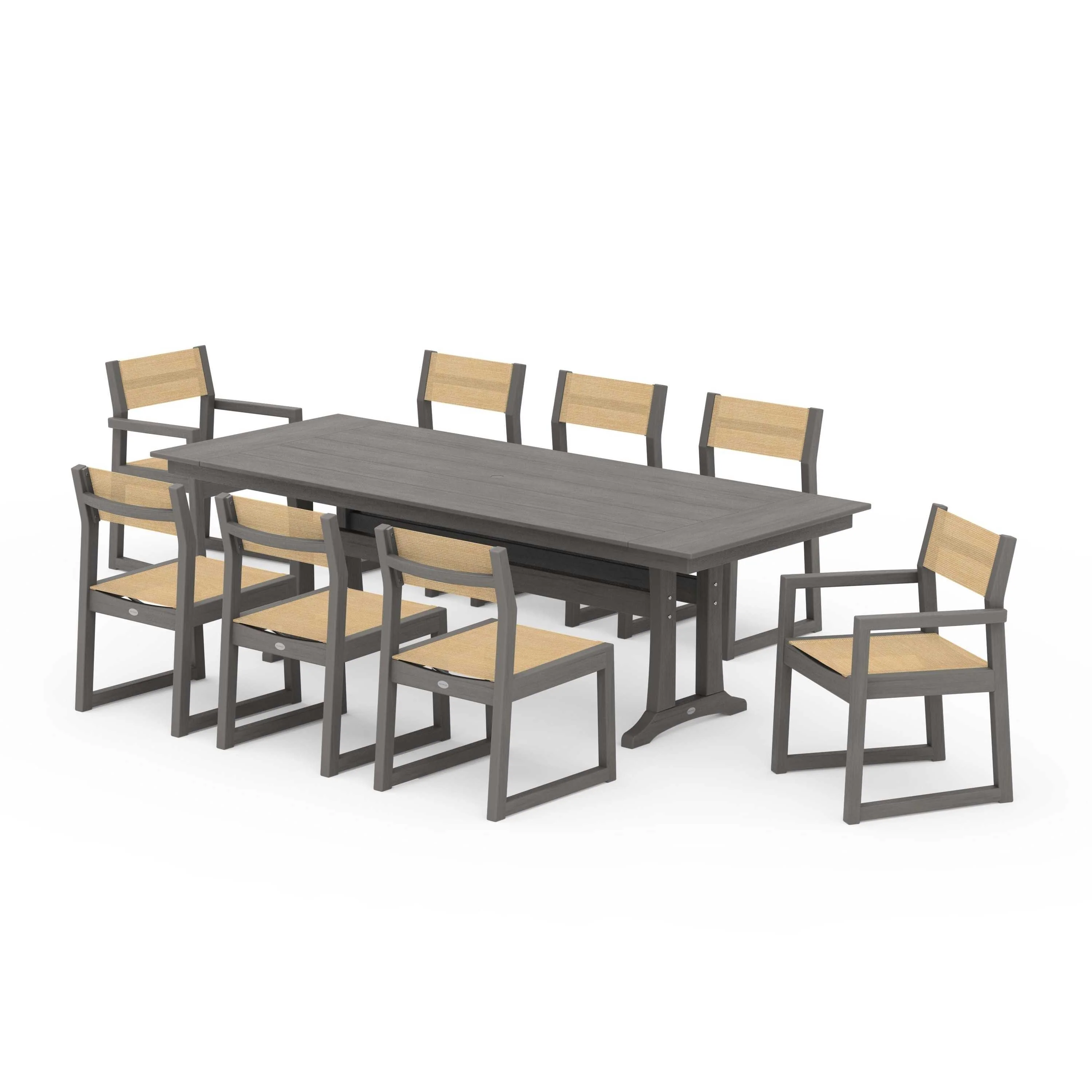 EDGE Sling 9-Piece Farmhouse Trestle Dining Set - Image 98