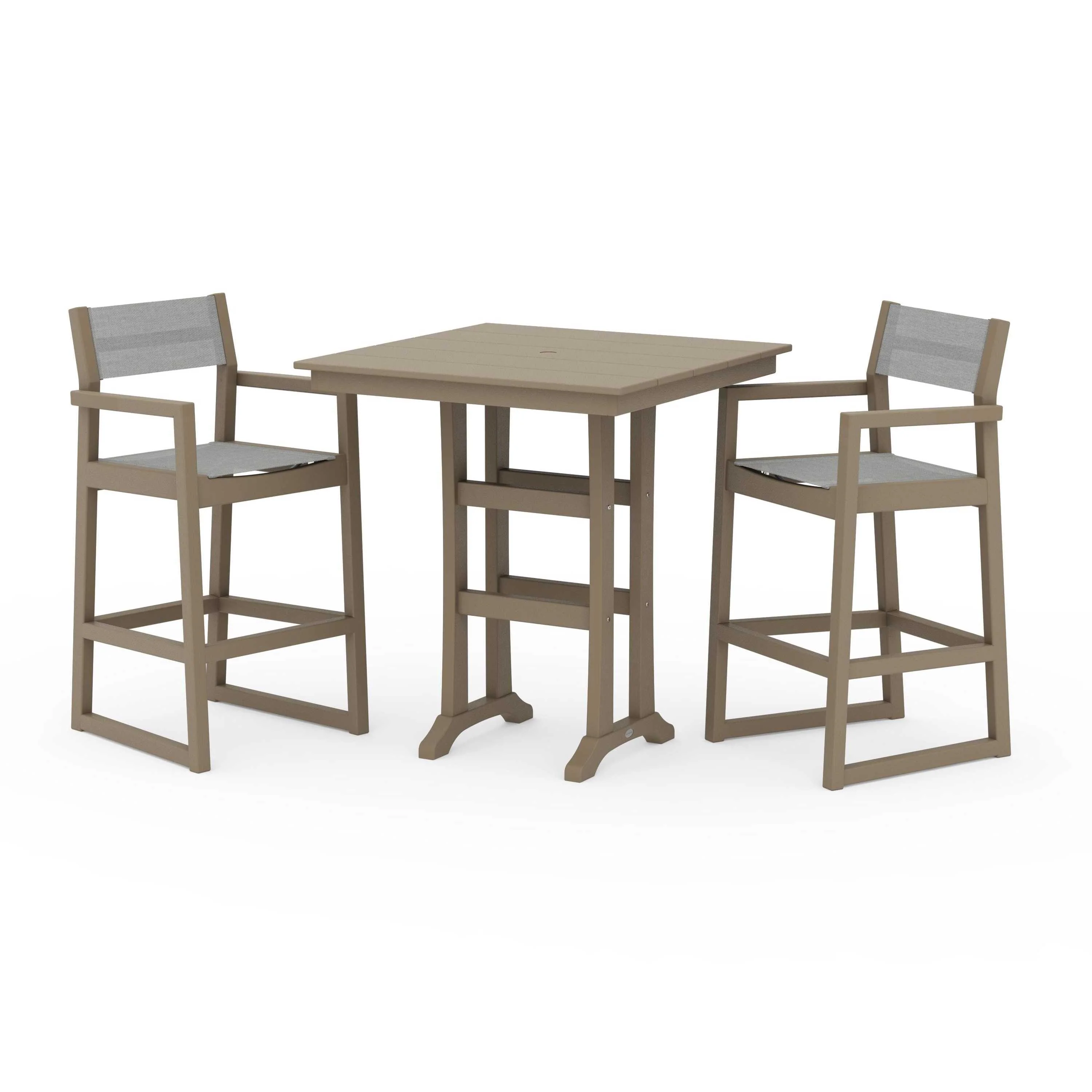 EDGE Sling Arm Chair 3-Piece Farmhouse Bar Set with Trestle Legs - Image 116