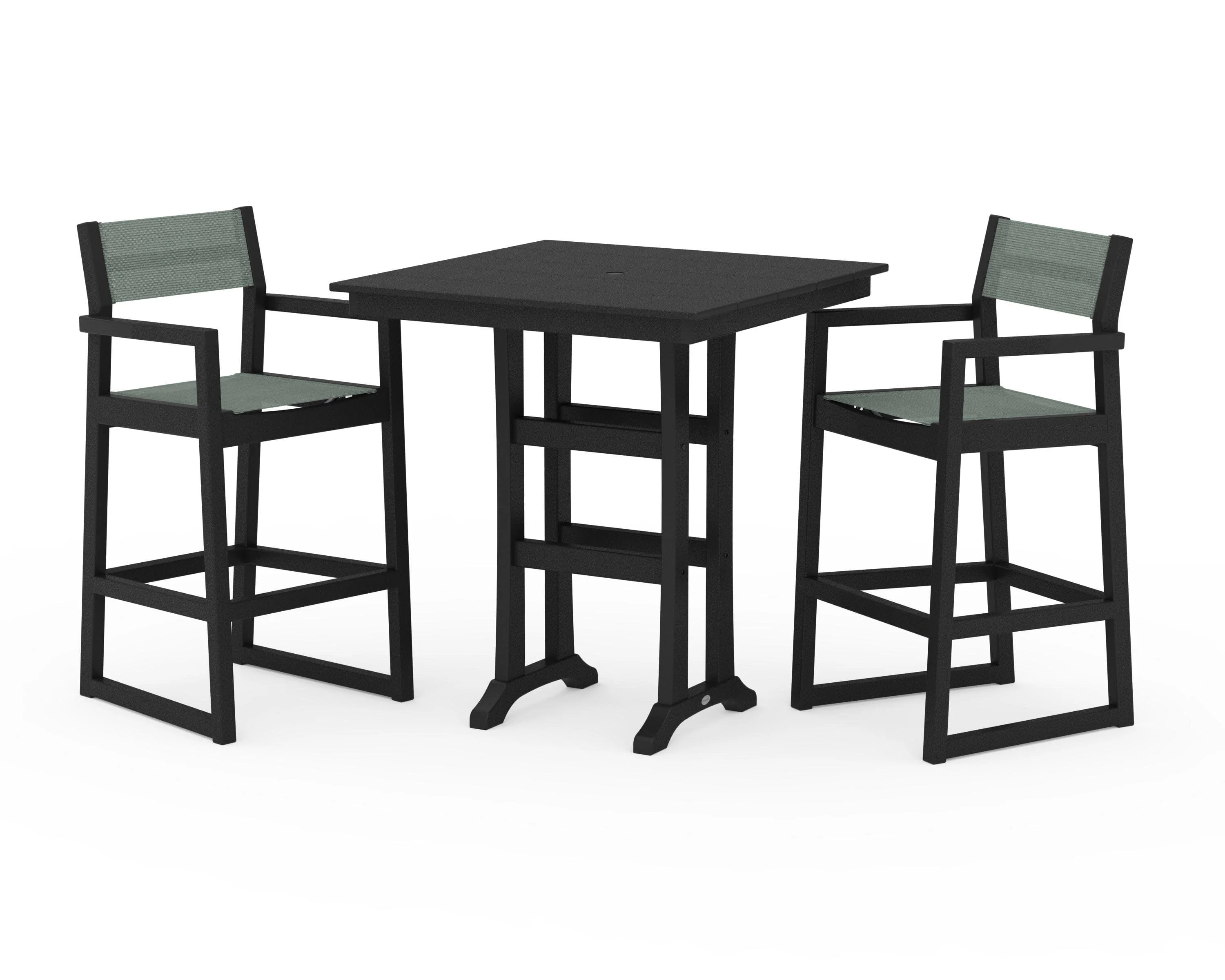 EDGE Sling Arm Chair 3-Piece Farmhouse Bar Set with Trestle Legs - Image 12