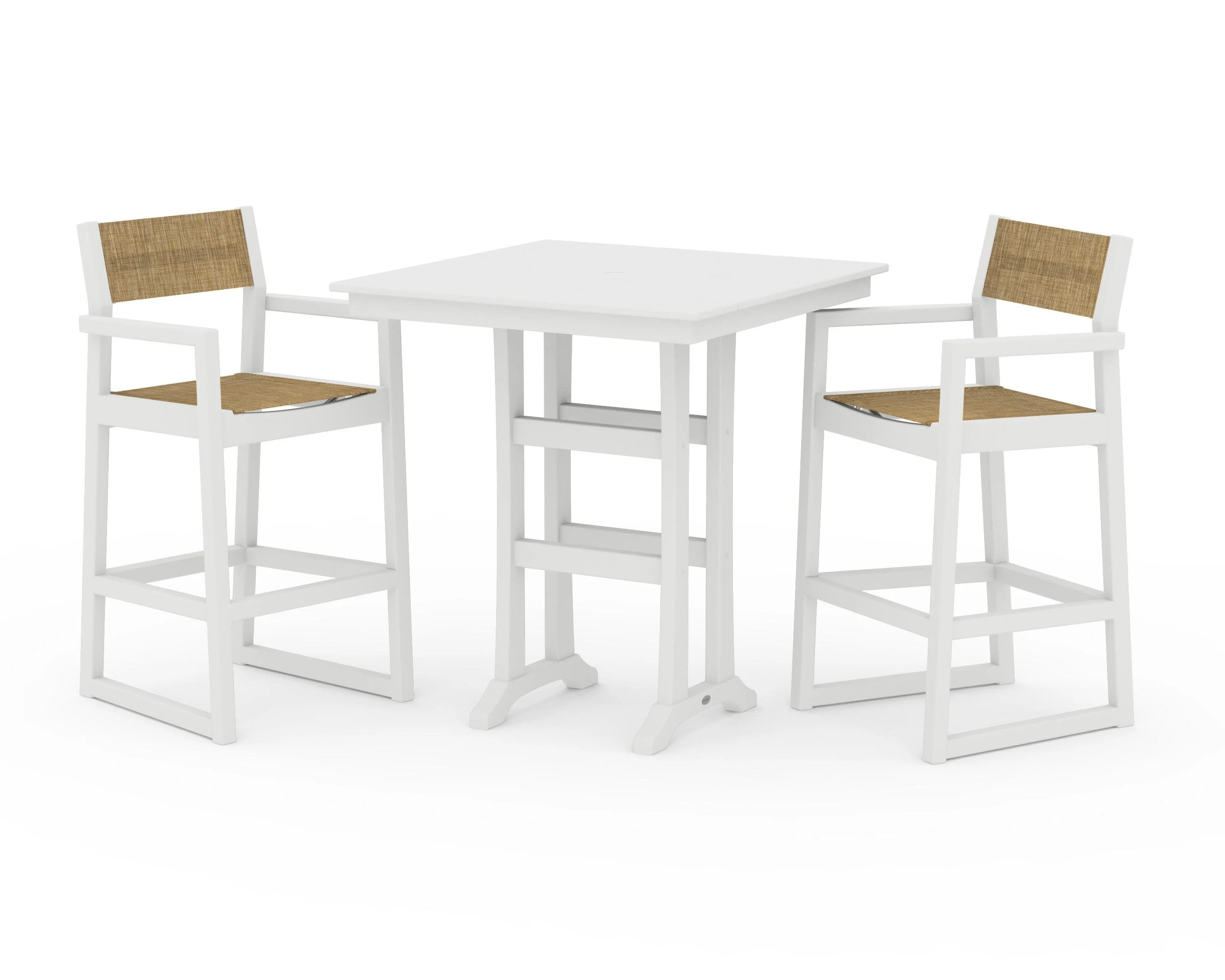 EDGE Sling Arm Chair 3-Piece Farmhouse Bar Set with Trestle Legs - Image 39