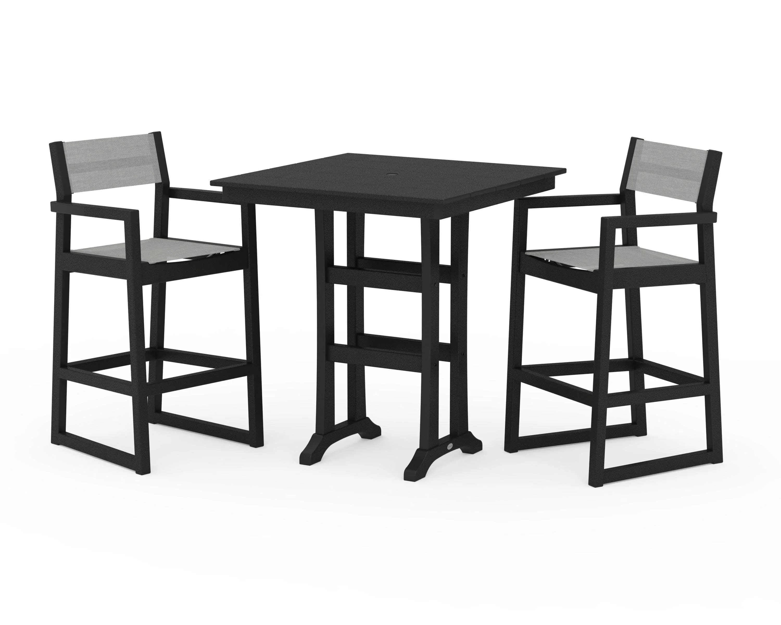 EDGE Sling Arm Chair 3-Piece Farmhouse Bar Set with Trestle Legs - Image 4