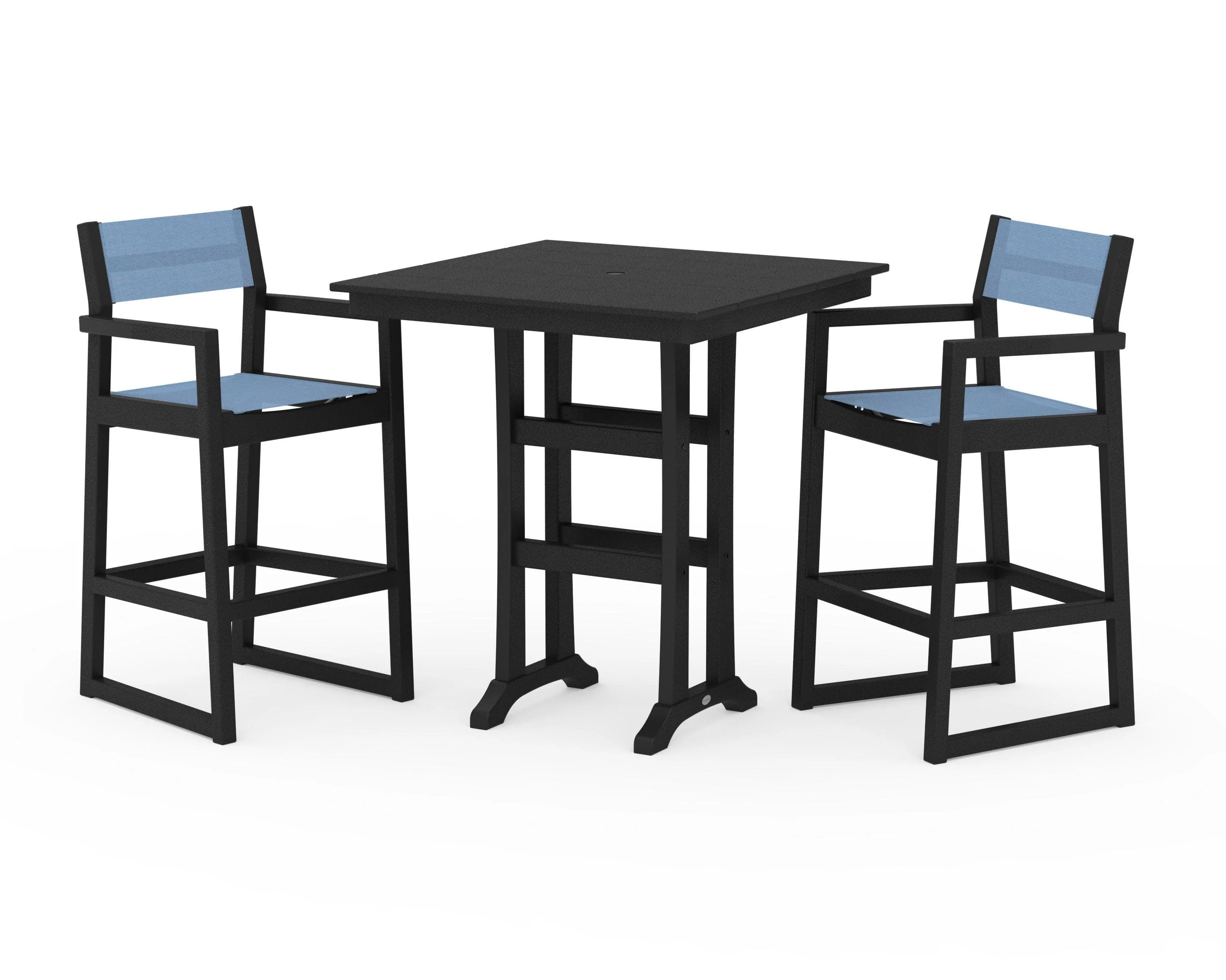 EDGE Sling Arm Chair 3-Piece Farmhouse Bar Set with Trestle Legs - Image 5