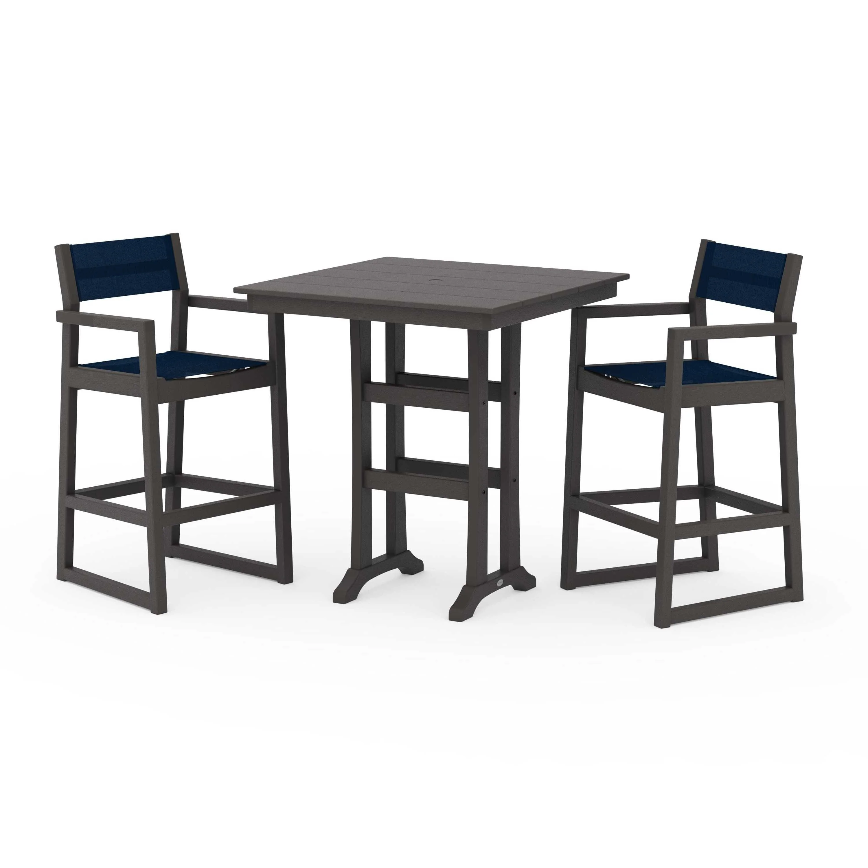 EDGE Sling Arm Chair 3-Piece Farmhouse Bar Set with Trestle Legs - Image 84