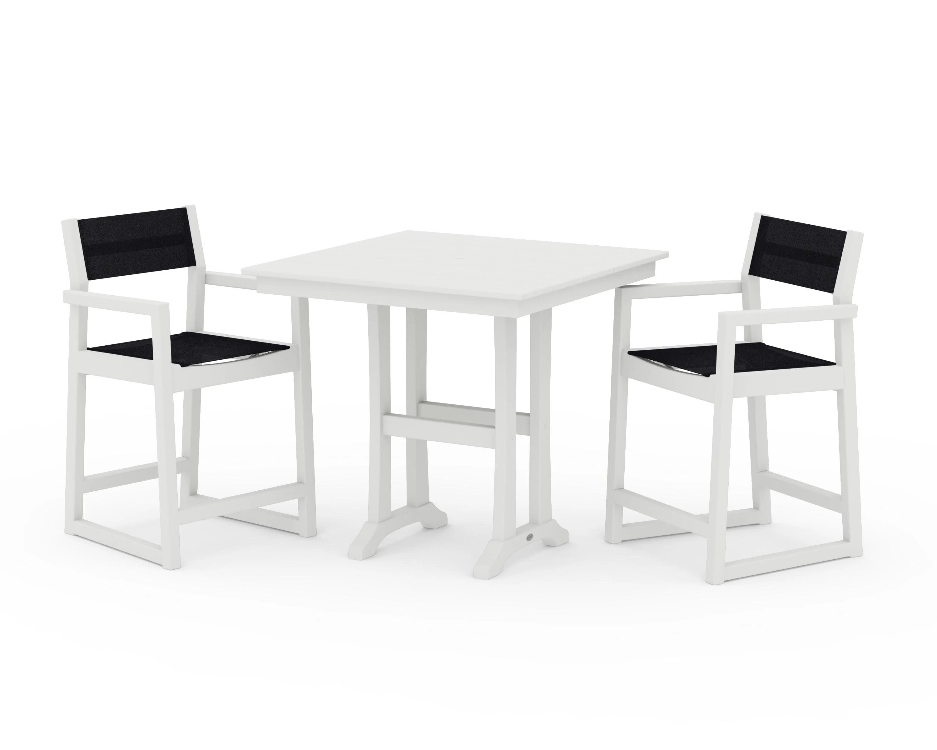 EDGE Sling Arm Chair 3-Piece Farmhouse Counter Set with Trestle Legs - Image 10