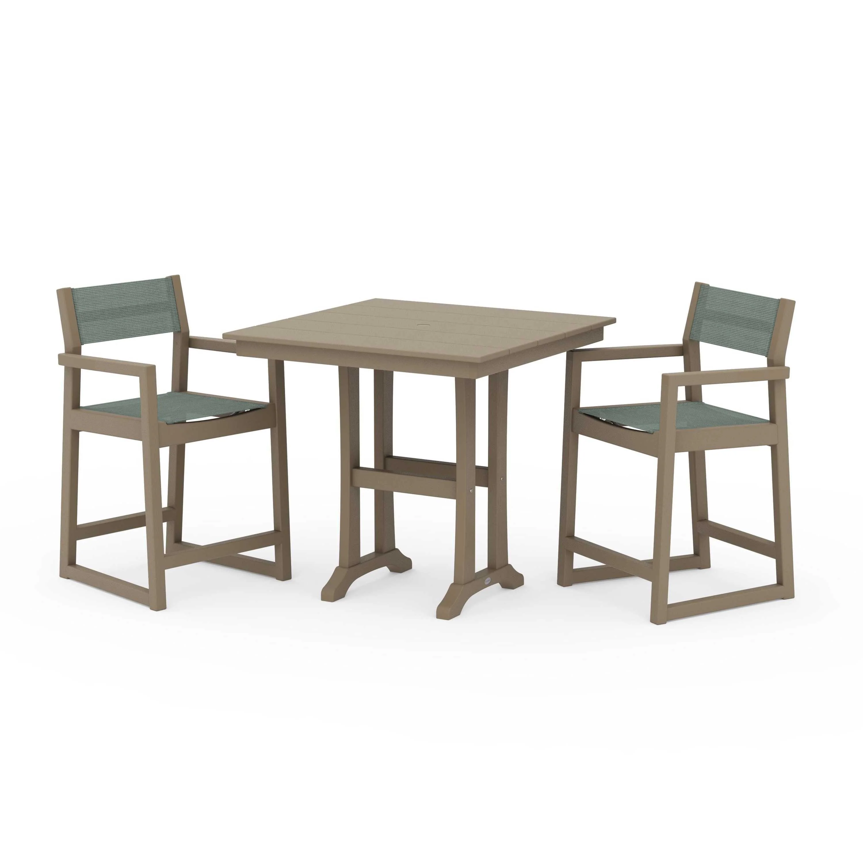 EDGE Sling Arm Chair 3-Piece Farmhouse Counter Set with Trestle Legs - Image 101