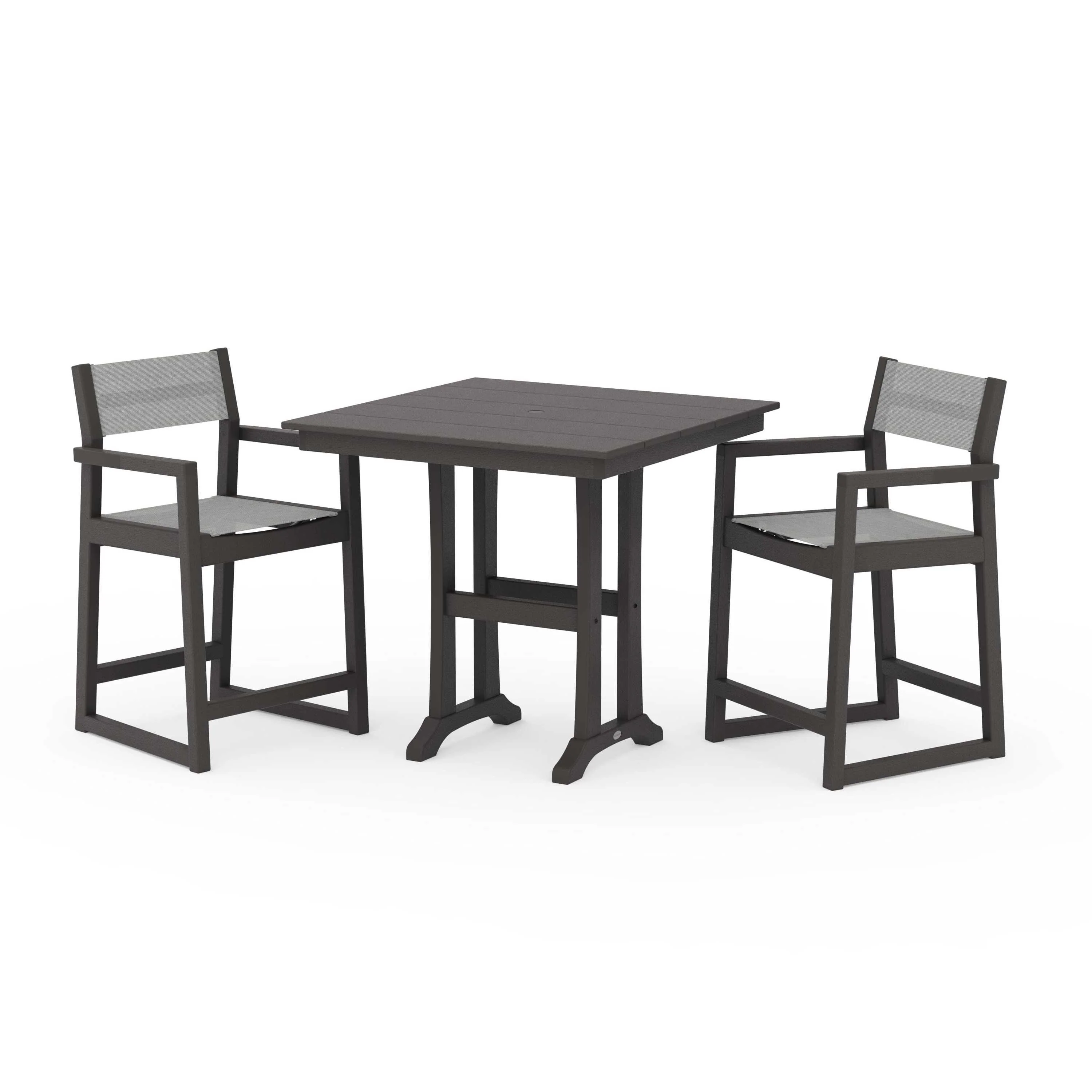 EDGE Sling Arm Chair 3-Piece Farmhouse Counter Set with Trestle Legs - Image 102