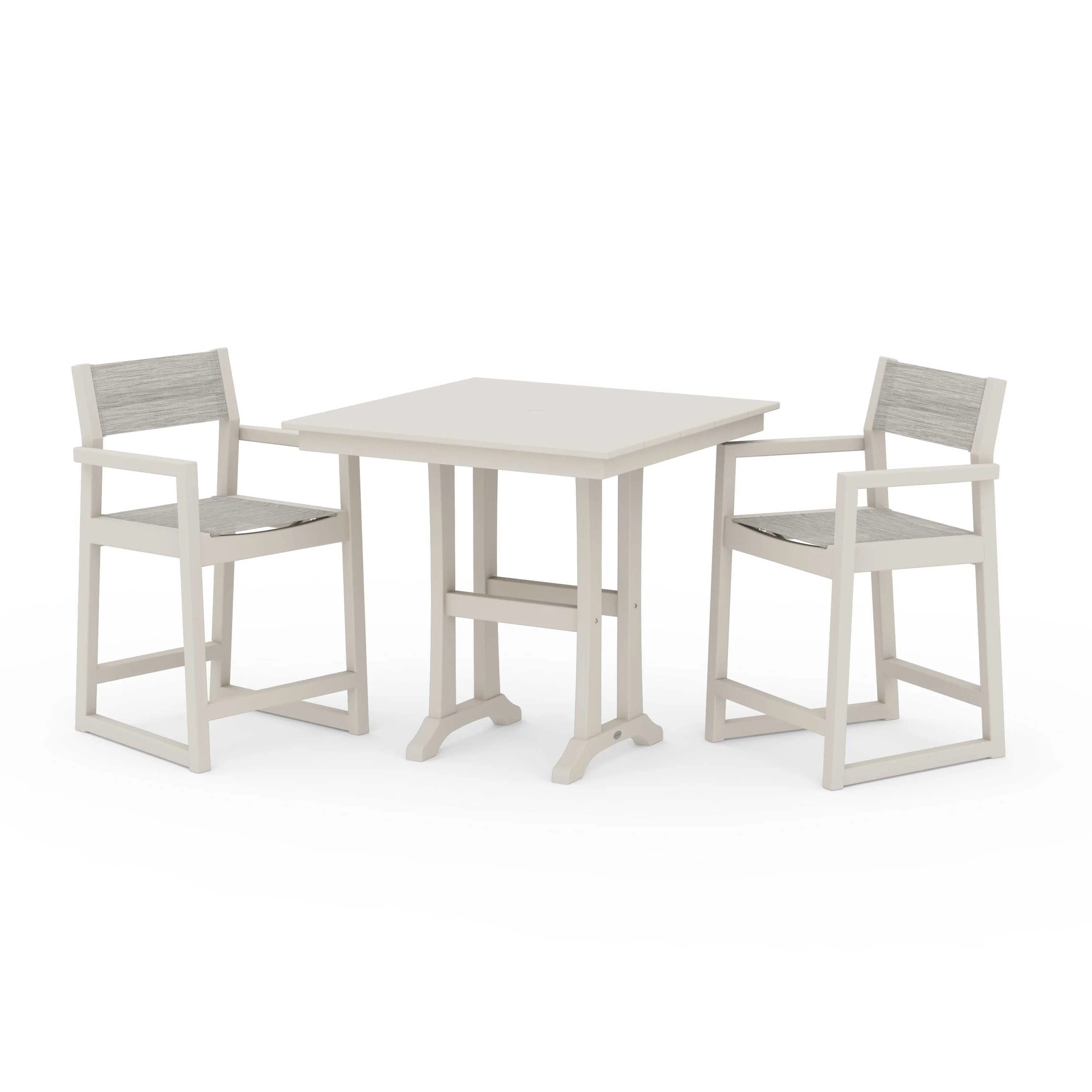 EDGE Sling Arm Chair 3-Piece Farmhouse Counter Set with Trestle Legs - Image 104