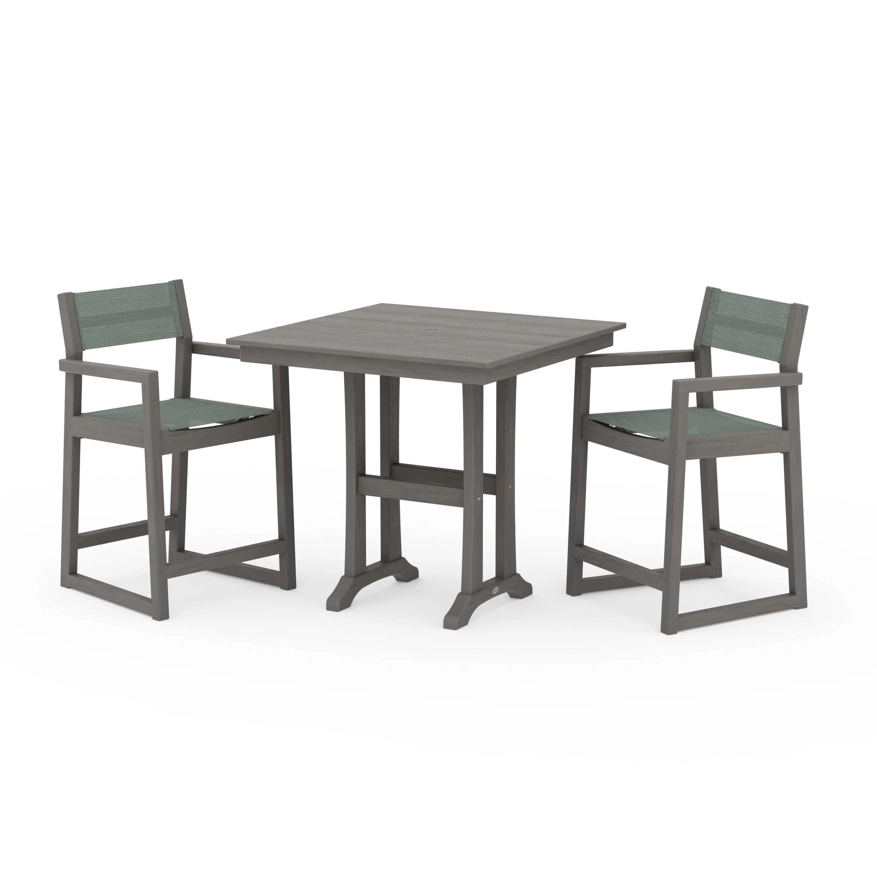 EDGE Sling Arm Chair 3-Piece Farmhouse Counter Set with Trestle Legs - Image 105