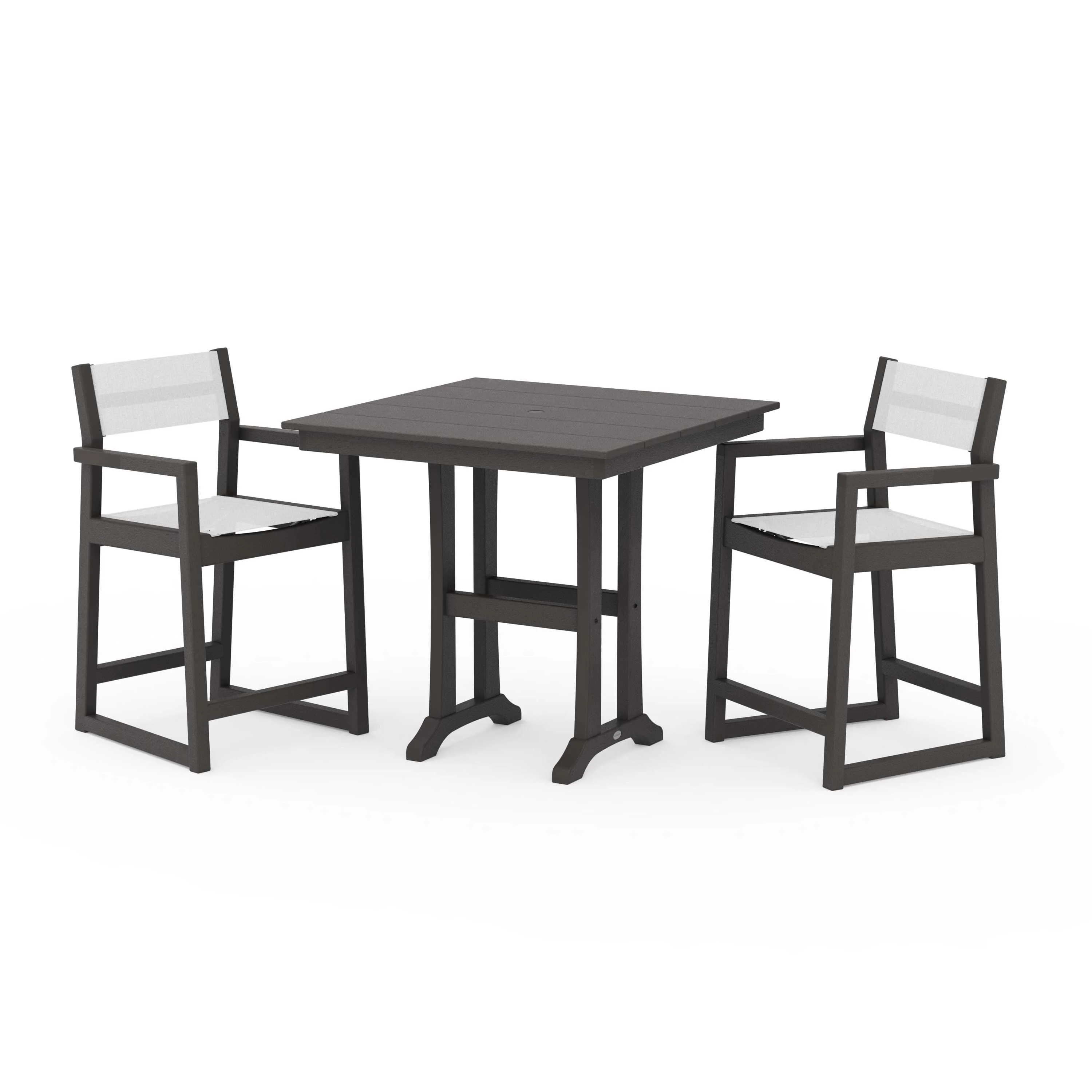 EDGE Sling Arm Chair 3-Piece Farmhouse Counter Set with Trestle Legs - Image 106