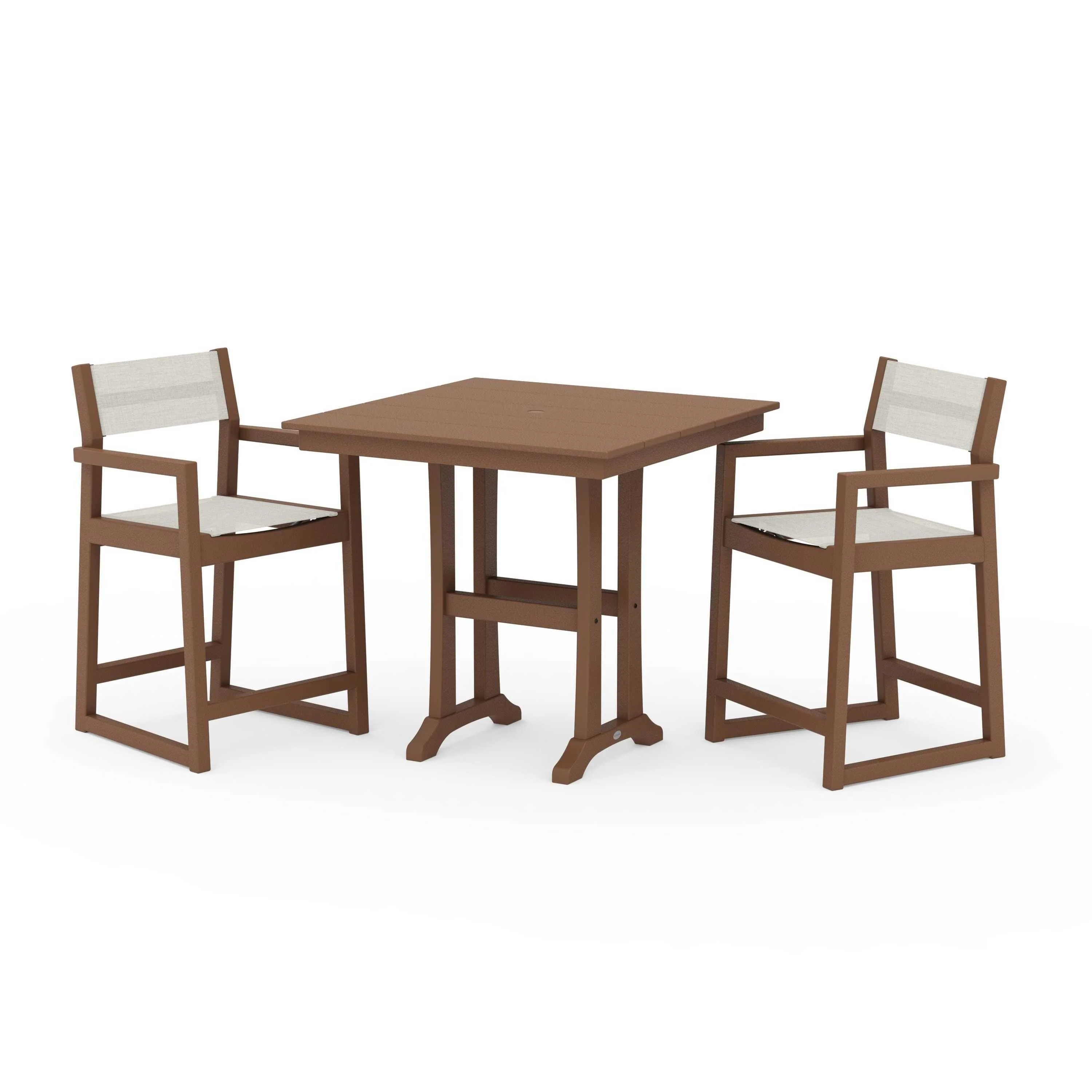 EDGE Sling Arm Chair 3-Piece Farmhouse Counter Set with Trestle Legs - Image 108