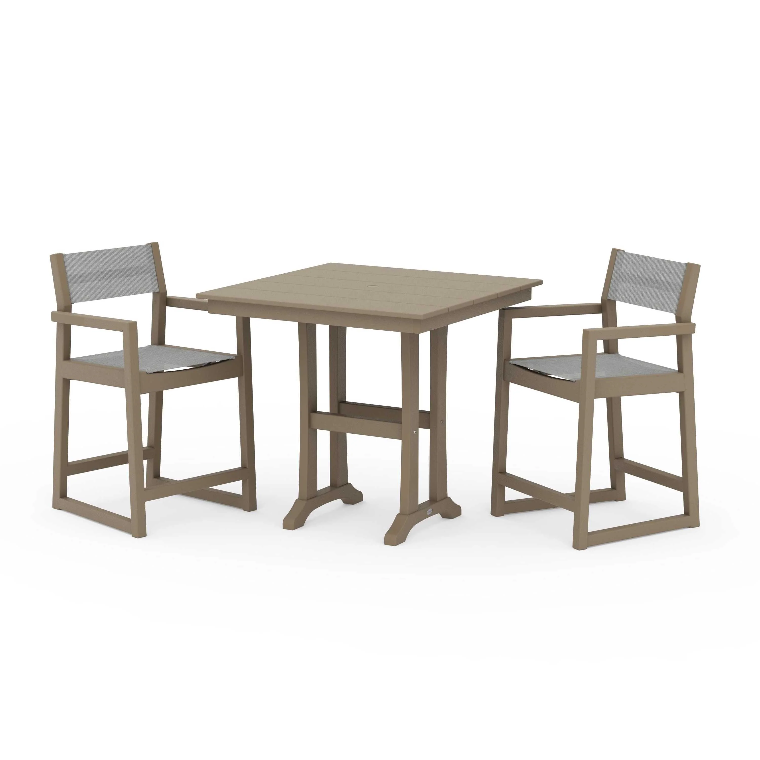 EDGE Sling Arm Chair 3-Piece Farmhouse Counter Set with Trestle Legs - Image 109