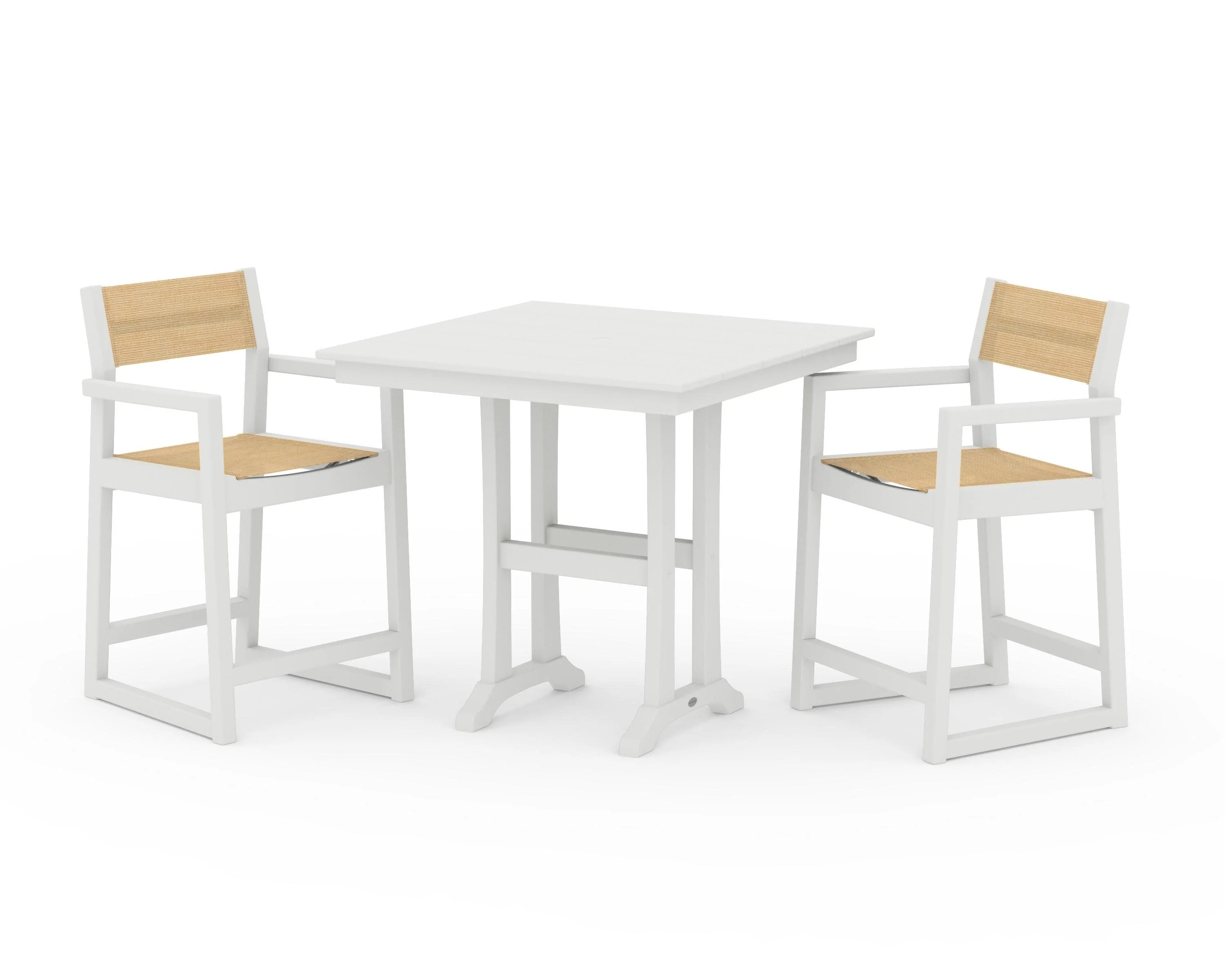 EDGE Sling Arm Chair 3-Piece Farmhouse Counter Set with Trestle Legs - Image 11