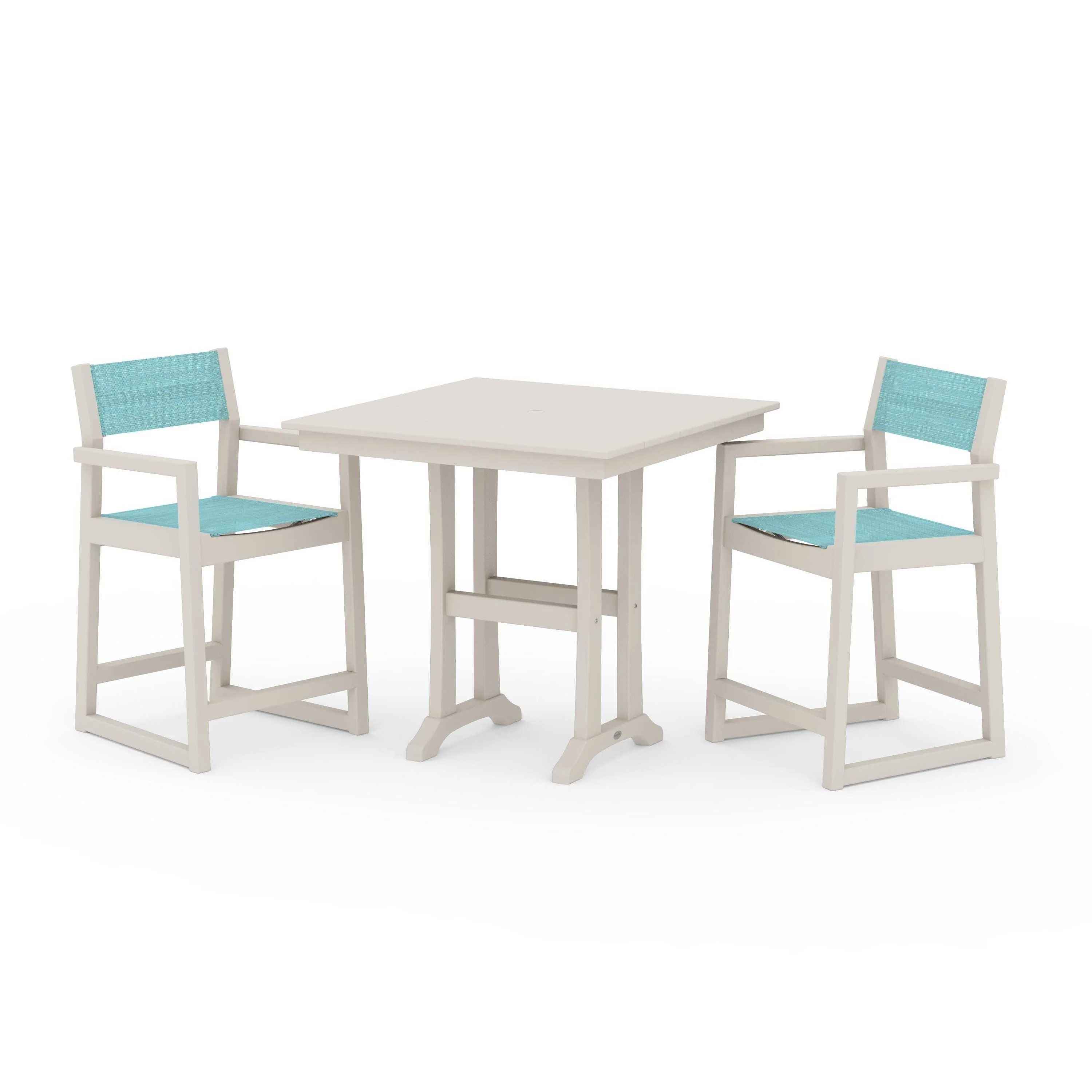 EDGE Sling Arm Chair 3-Piece Farmhouse Counter Set with Trestle Legs - Image 110