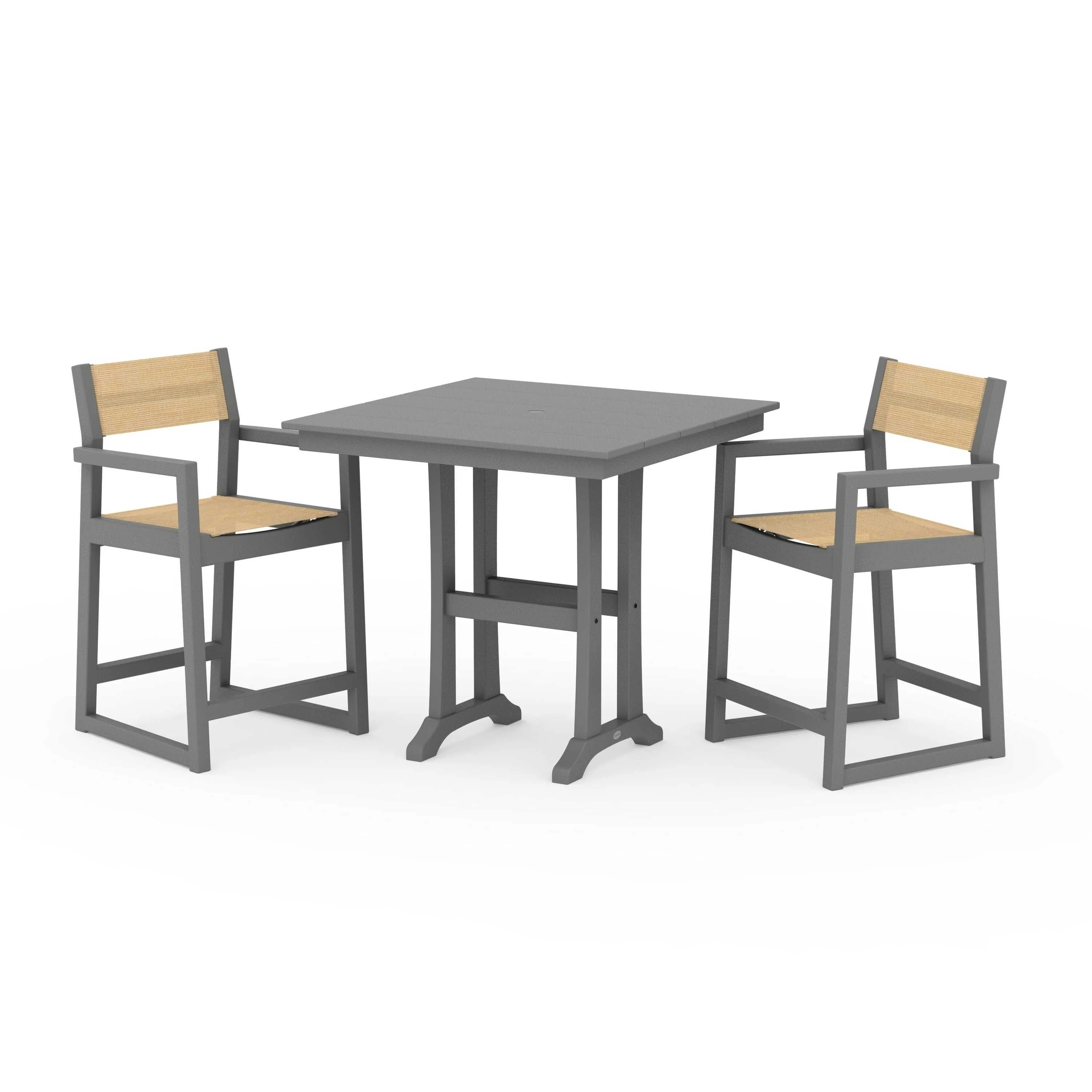 EDGE Sling Arm Chair 3-Piece Farmhouse Counter Set with Trestle Legs - Image 111