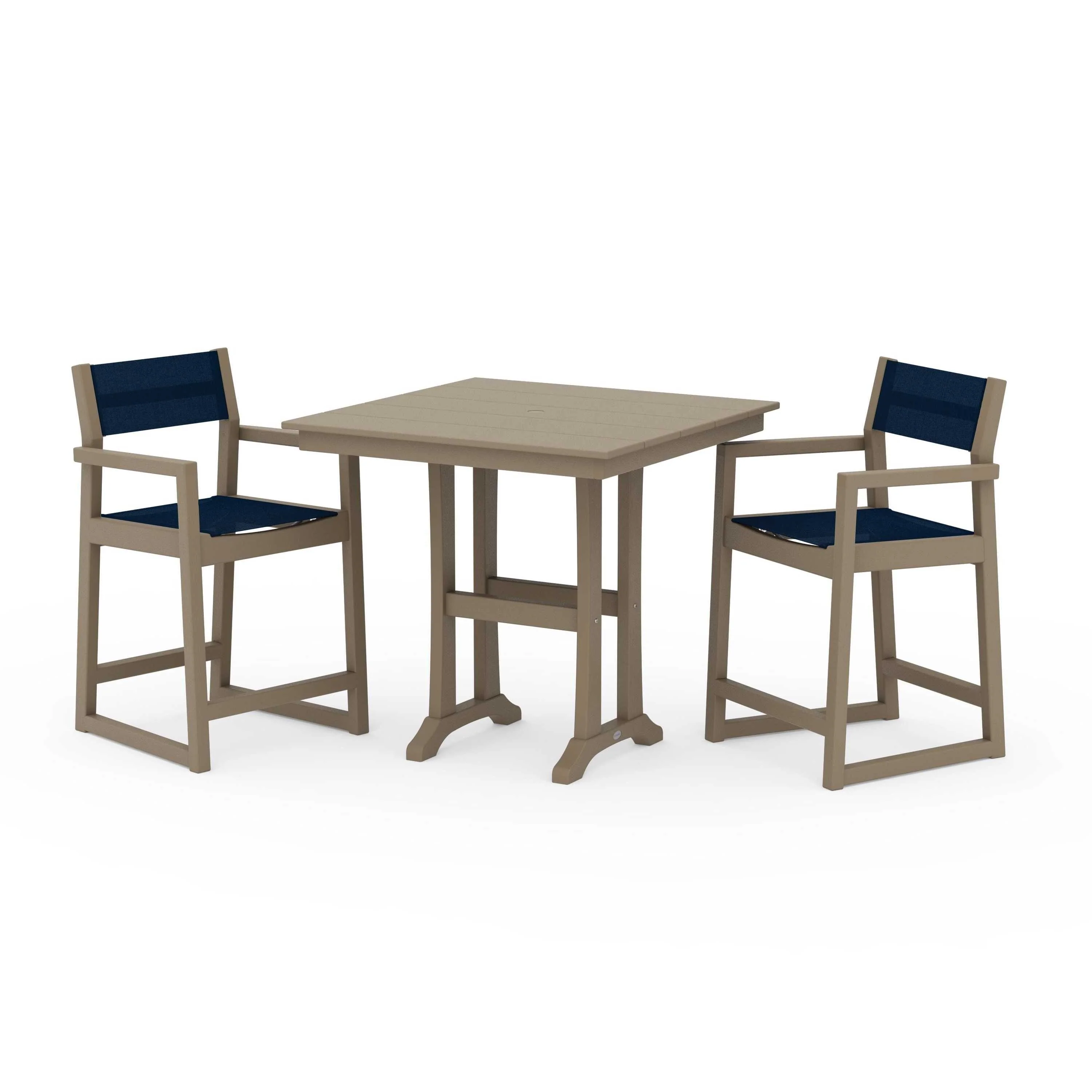 EDGE Sling Arm Chair 3-Piece Farmhouse Counter Set with Trestle Legs - Image 112