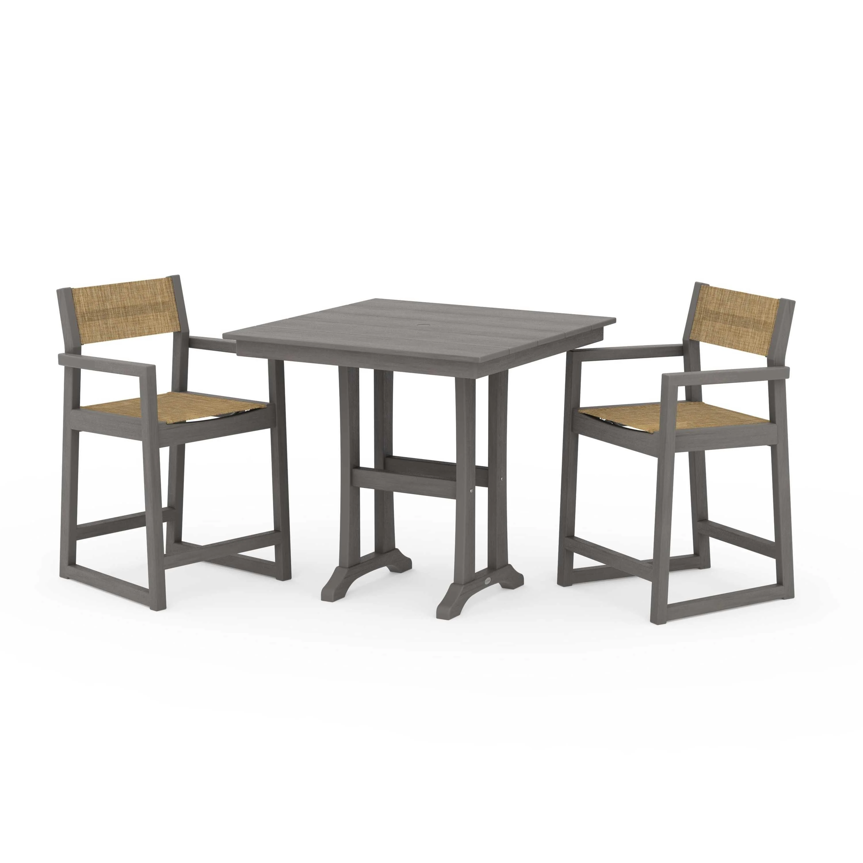 EDGE Sling Arm Chair 3-Piece Farmhouse Counter Set with Trestle Legs - Image 113