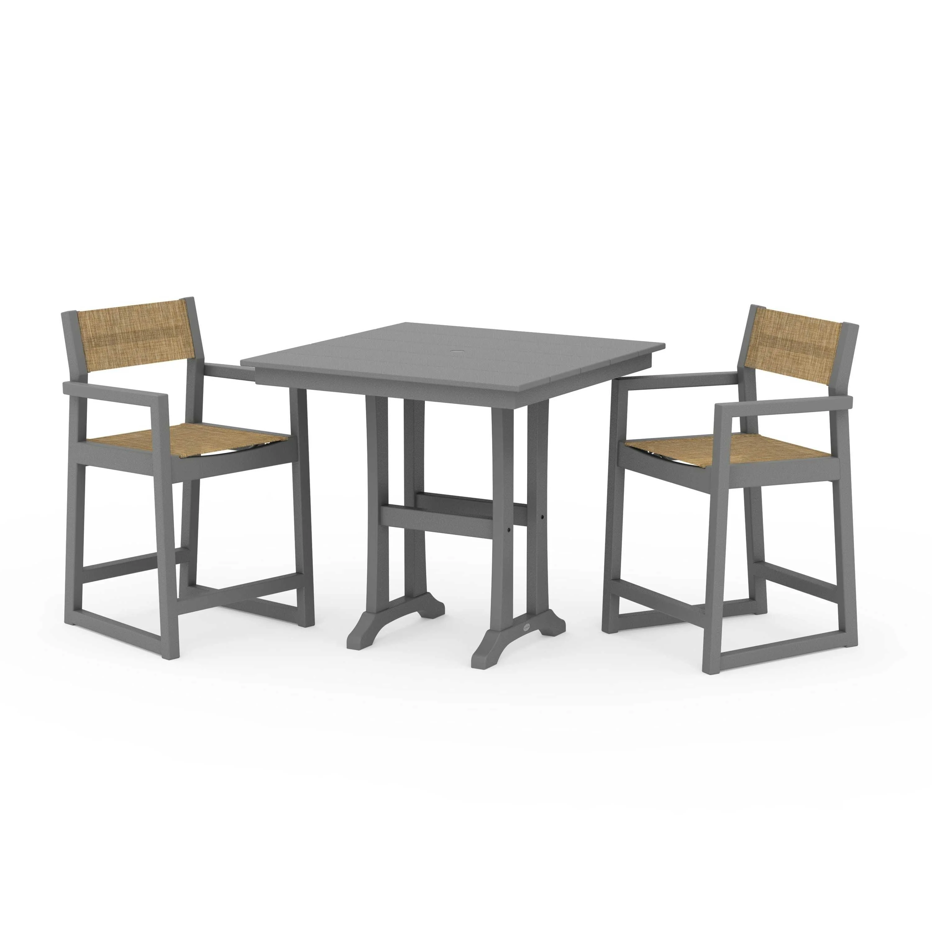 EDGE Sling Arm Chair 3-Piece Farmhouse Counter Set with Trestle Legs - Image 115