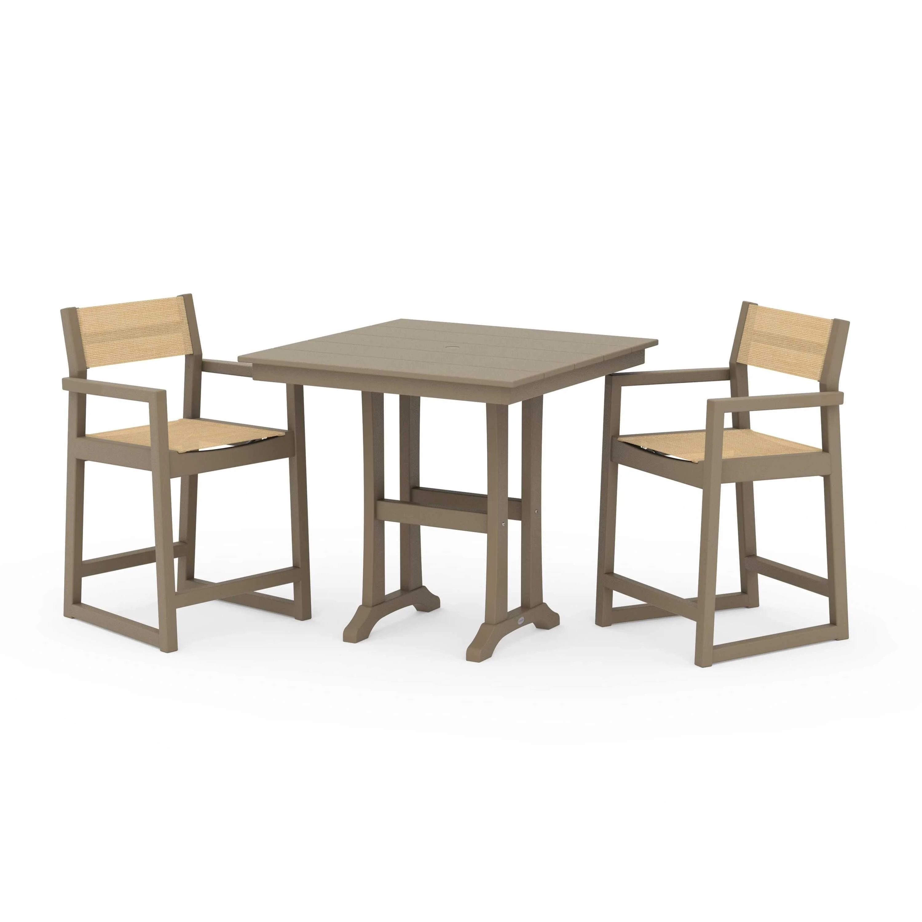 EDGE Sling Arm Chair 3-Piece Farmhouse Counter Set with Trestle Legs - Image 116