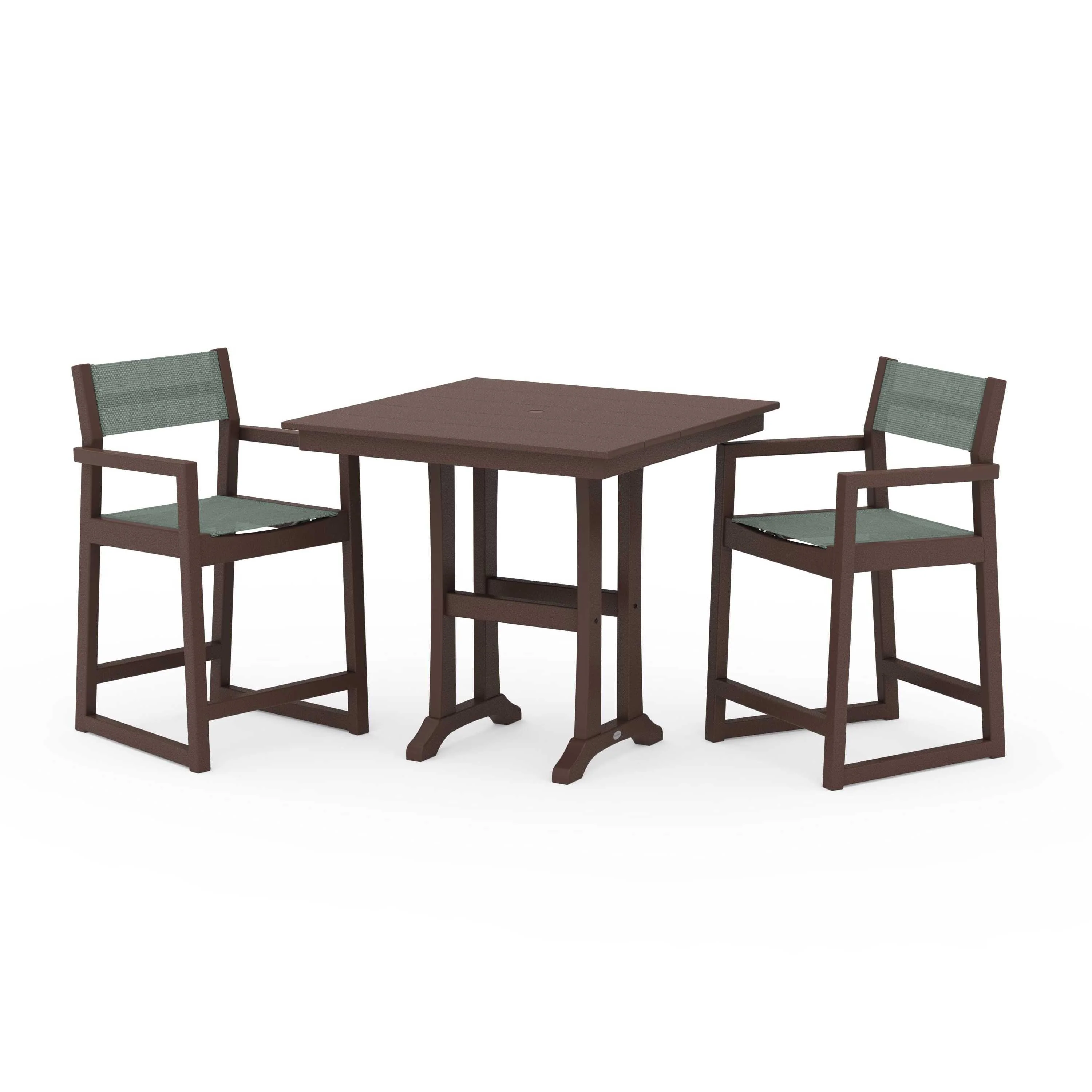 EDGE Sling Arm Chair 3-Piece Farmhouse Counter Set with Trestle Legs - Image 117