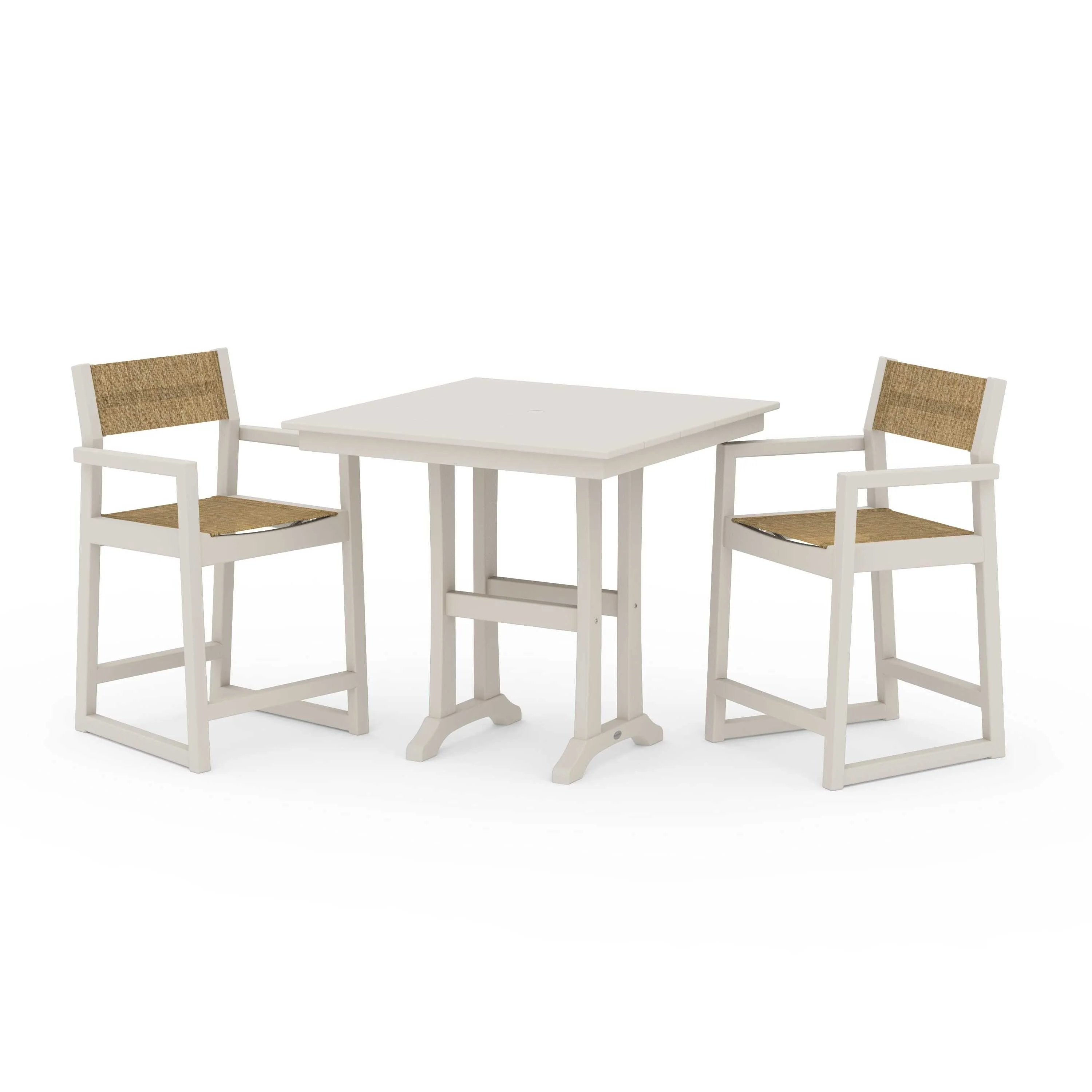 EDGE Sling Arm Chair 3-Piece Farmhouse Counter Set with Trestle Legs - Image 118
