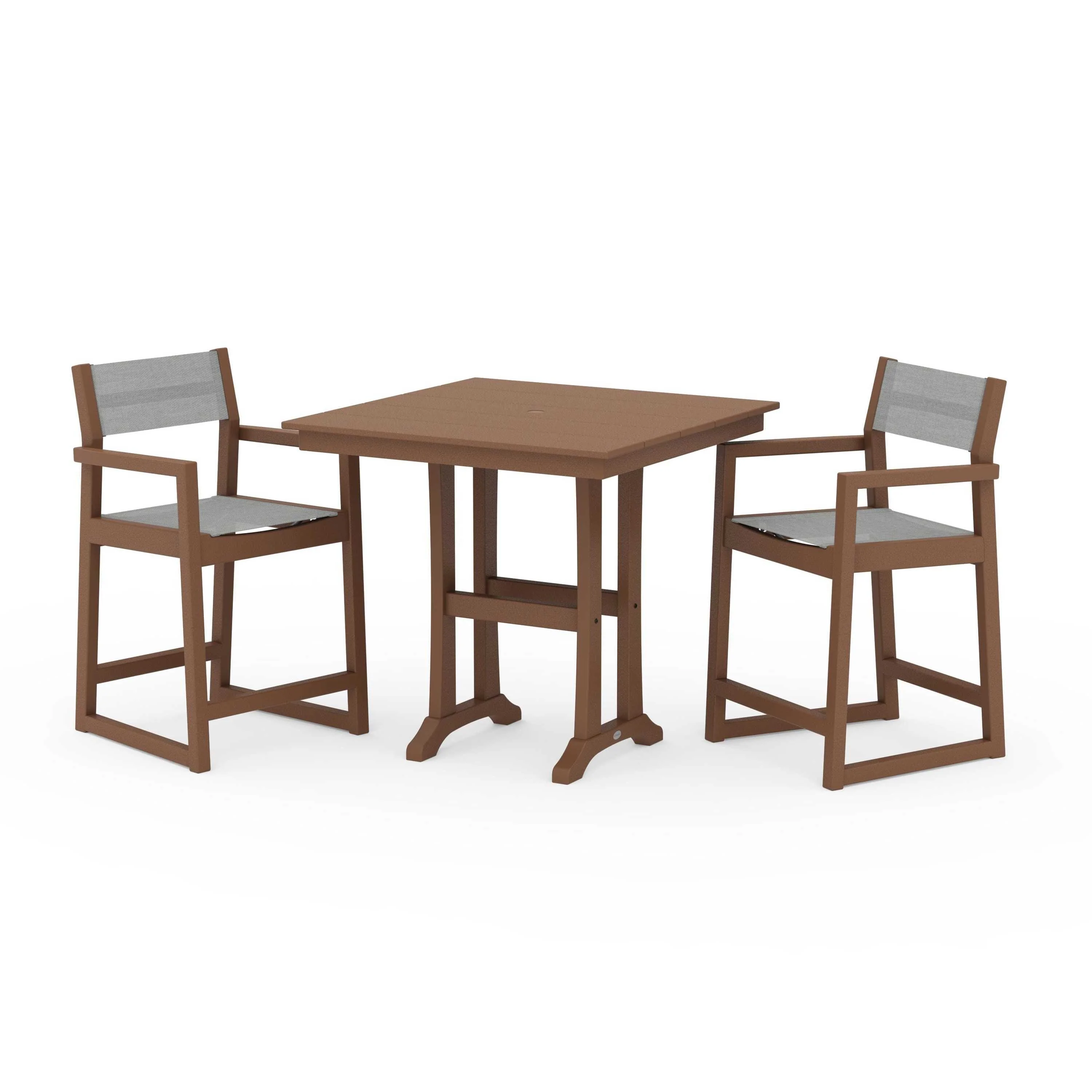 EDGE Sling Arm Chair 3-Piece Farmhouse Counter Set with Trestle Legs - Image 119