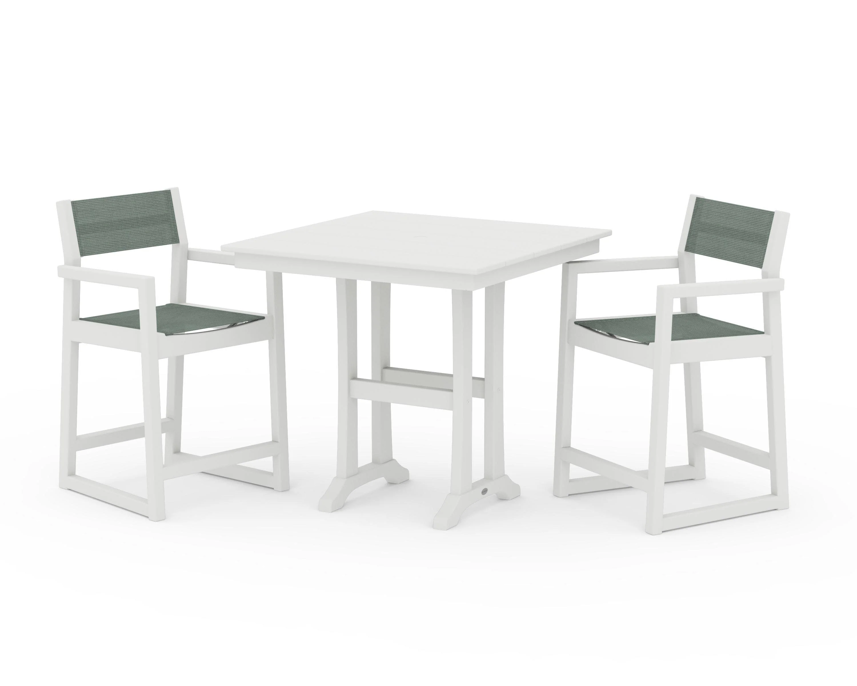EDGE Sling Arm Chair 3-Piece Farmhouse Counter Set with Trestle Legs - Image 12
