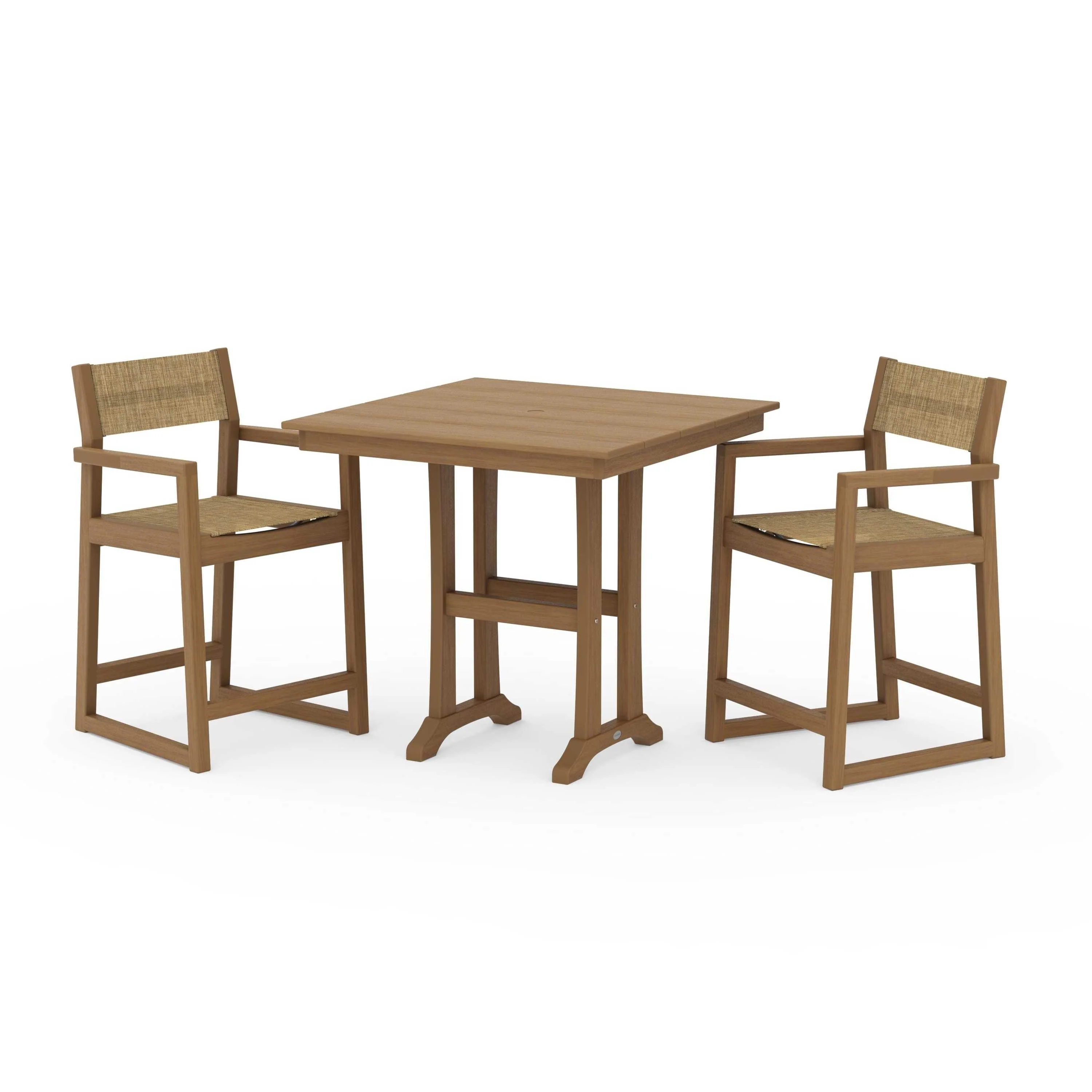 EDGE Sling Arm Chair 3-Piece Farmhouse Counter Set with Trestle Legs - Image 120