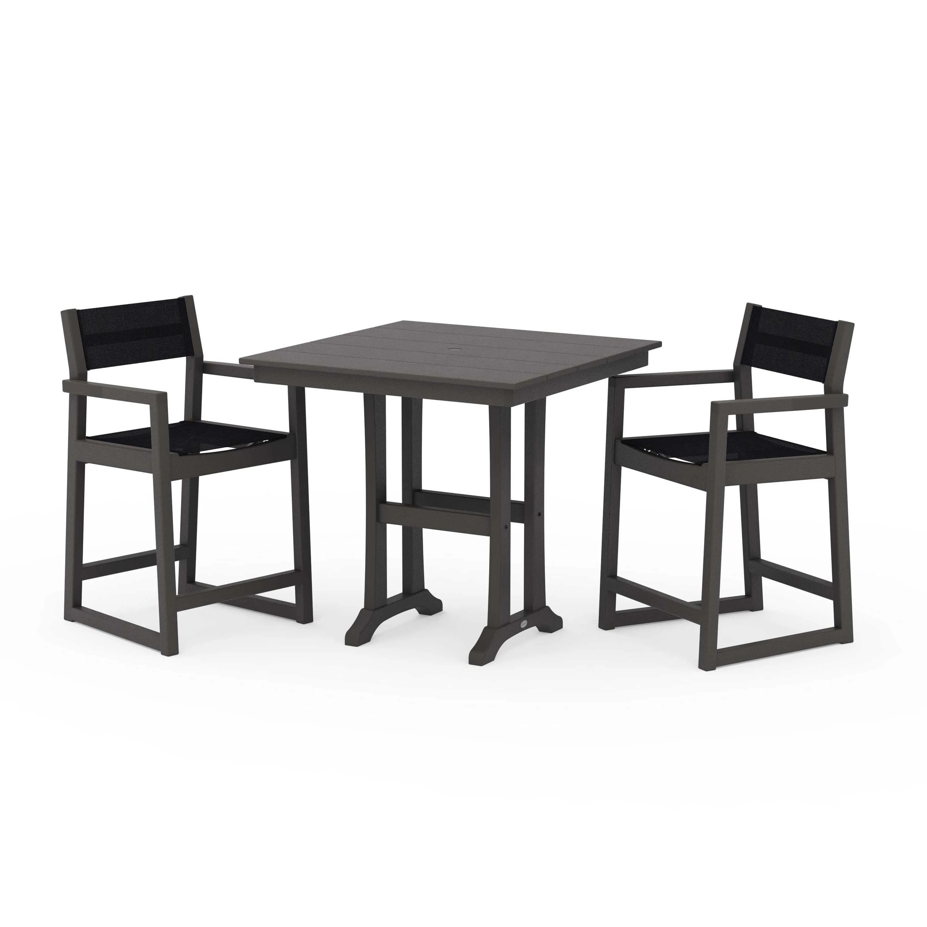 EDGE Sling Arm Chair 3-Piece Farmhouse Counter Set with Trestle Legs - Image 121