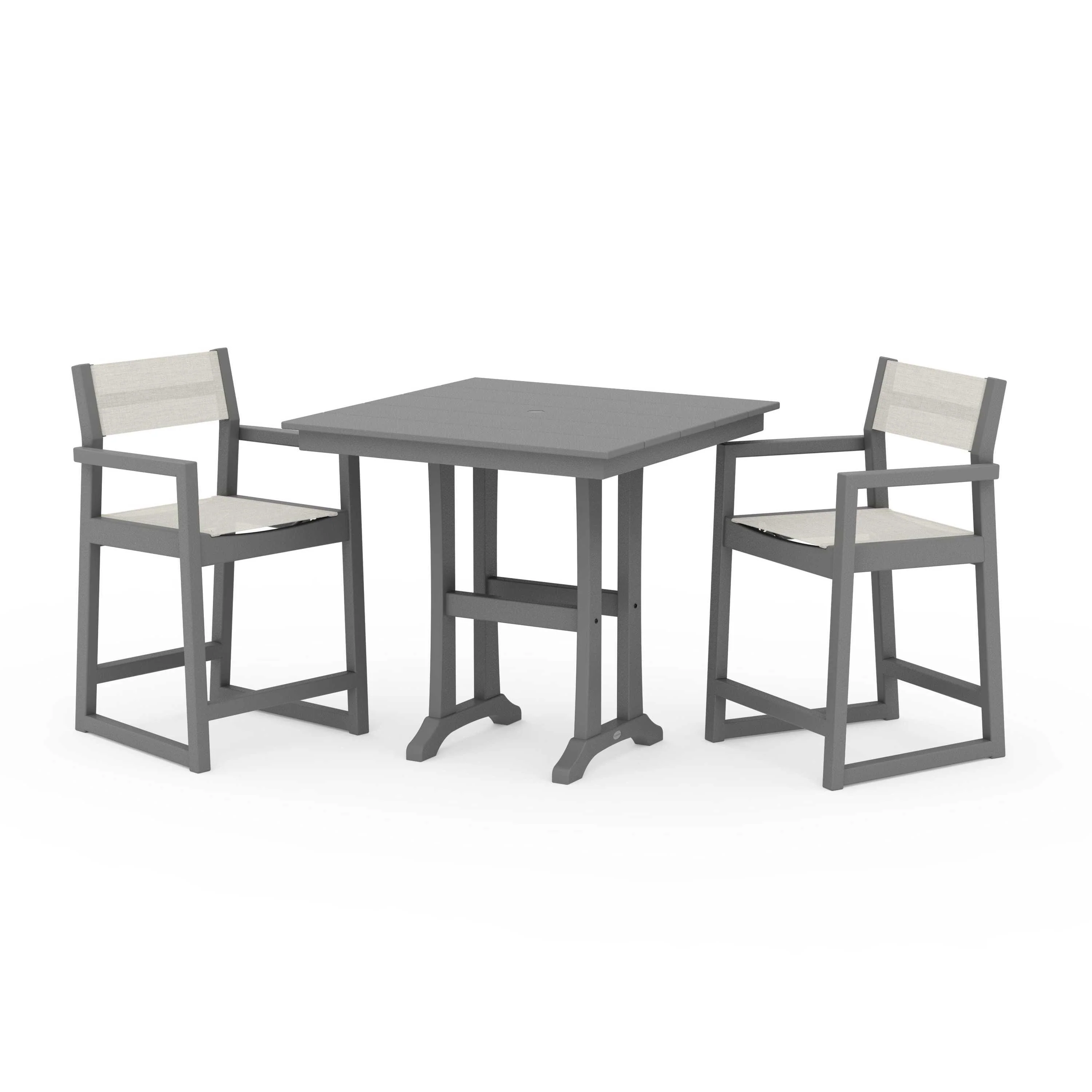 EDGE Sling Arm Chair 3-Piece Farmhouse Counter Set with Trestle Legs - Image 122