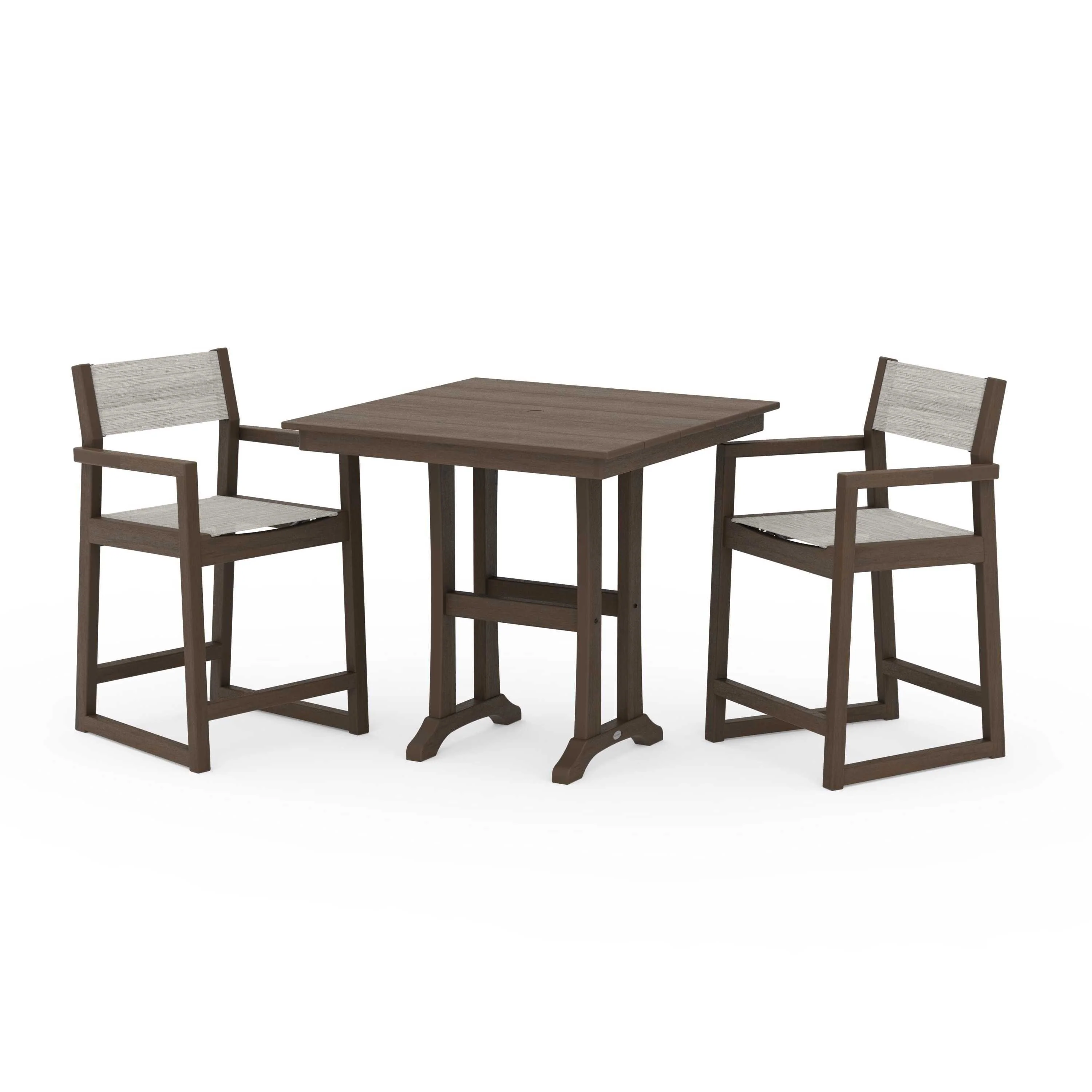 EDGE Sling Arm Chair 3-Piece Farmhouse Counter Set with Trestle Legs - Image 123