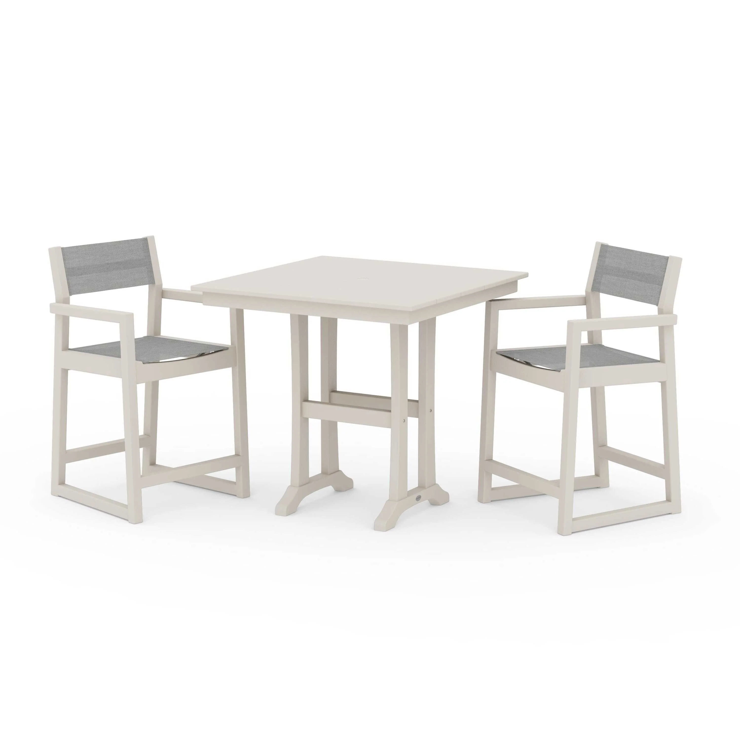 EDGE Sling Arm Chair 3-Piece Farmhouse Counter Set with Trestle Legs - Image 125