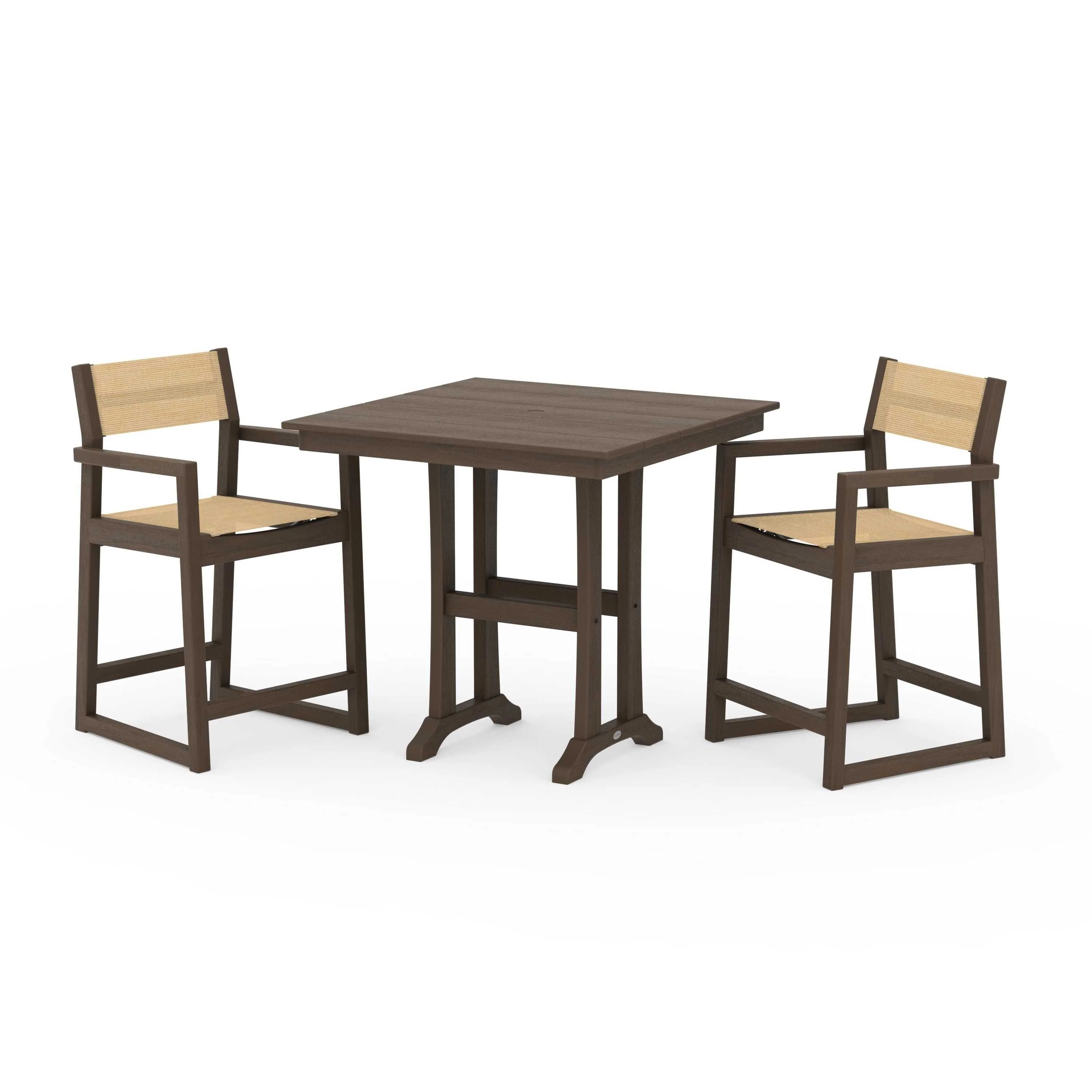 EDGE Sling Arm Chair 3-Piece Farmhouse Counter Set with Trestle Legs - Image 128