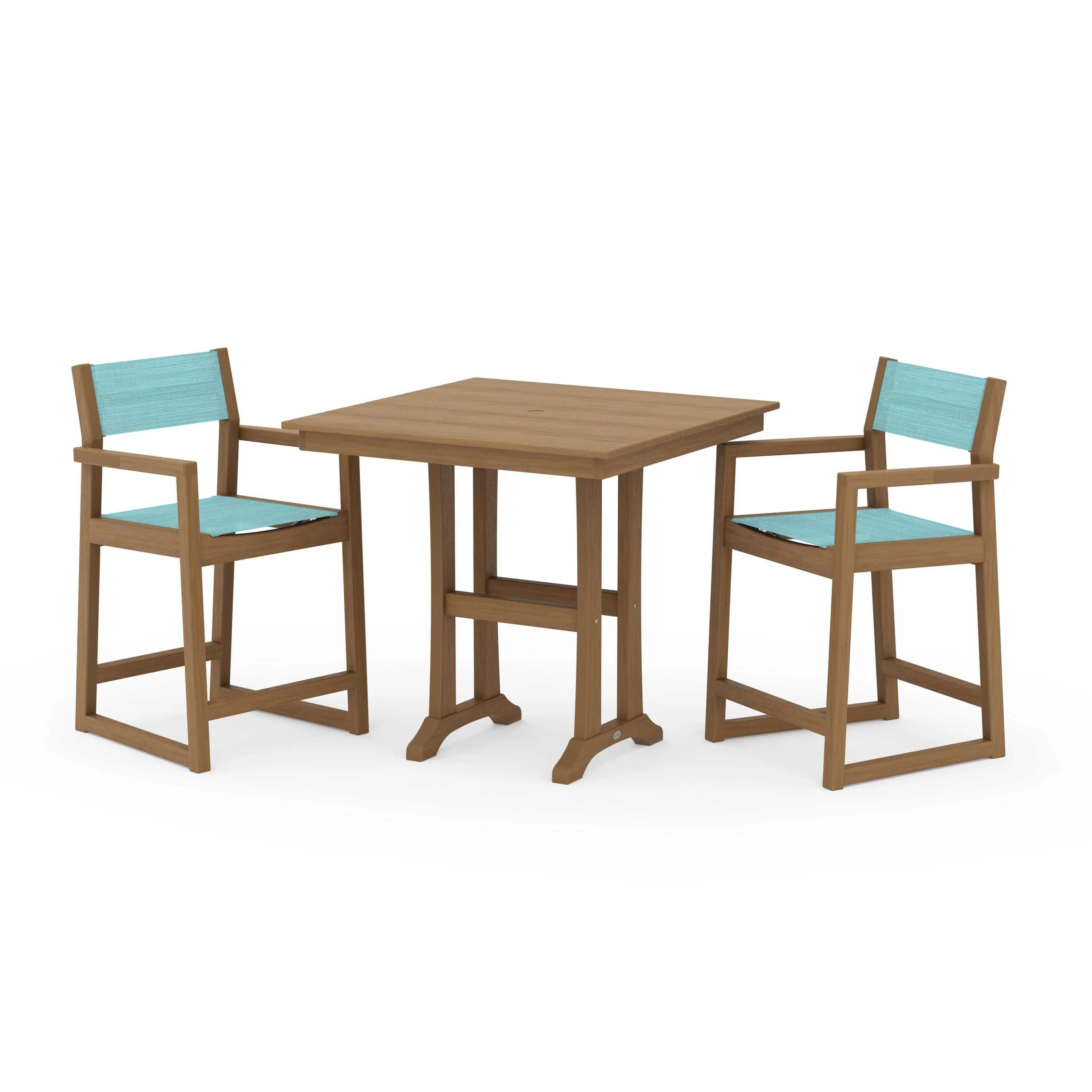 EDGE Sling Arm Chair 3-Piece Farmhouse Counter Set with Trestle Legs - Image 130