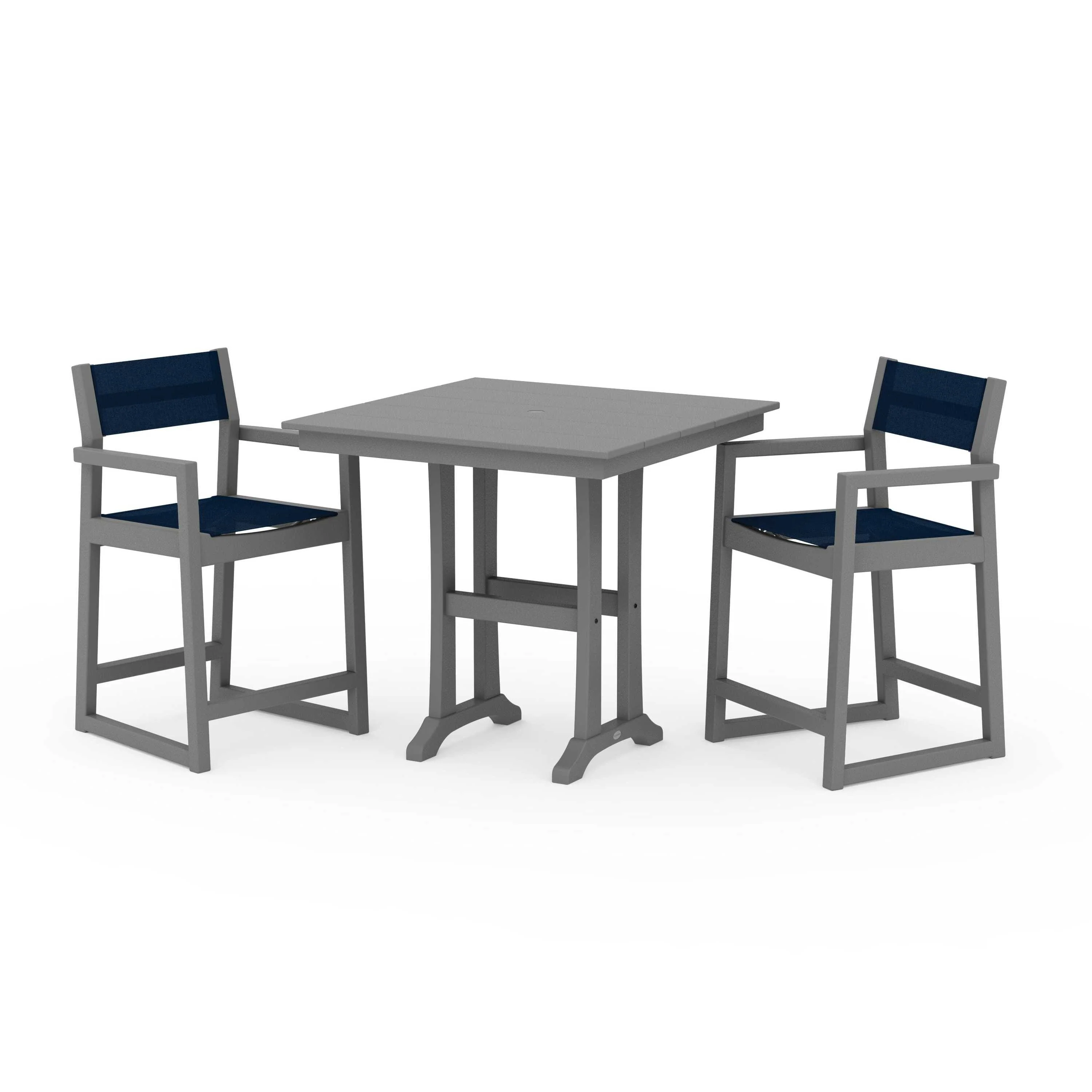 EDGE Sling Arm Chair 3-Piece Farmhouse Counter Set with Trestle Legs - Image 132