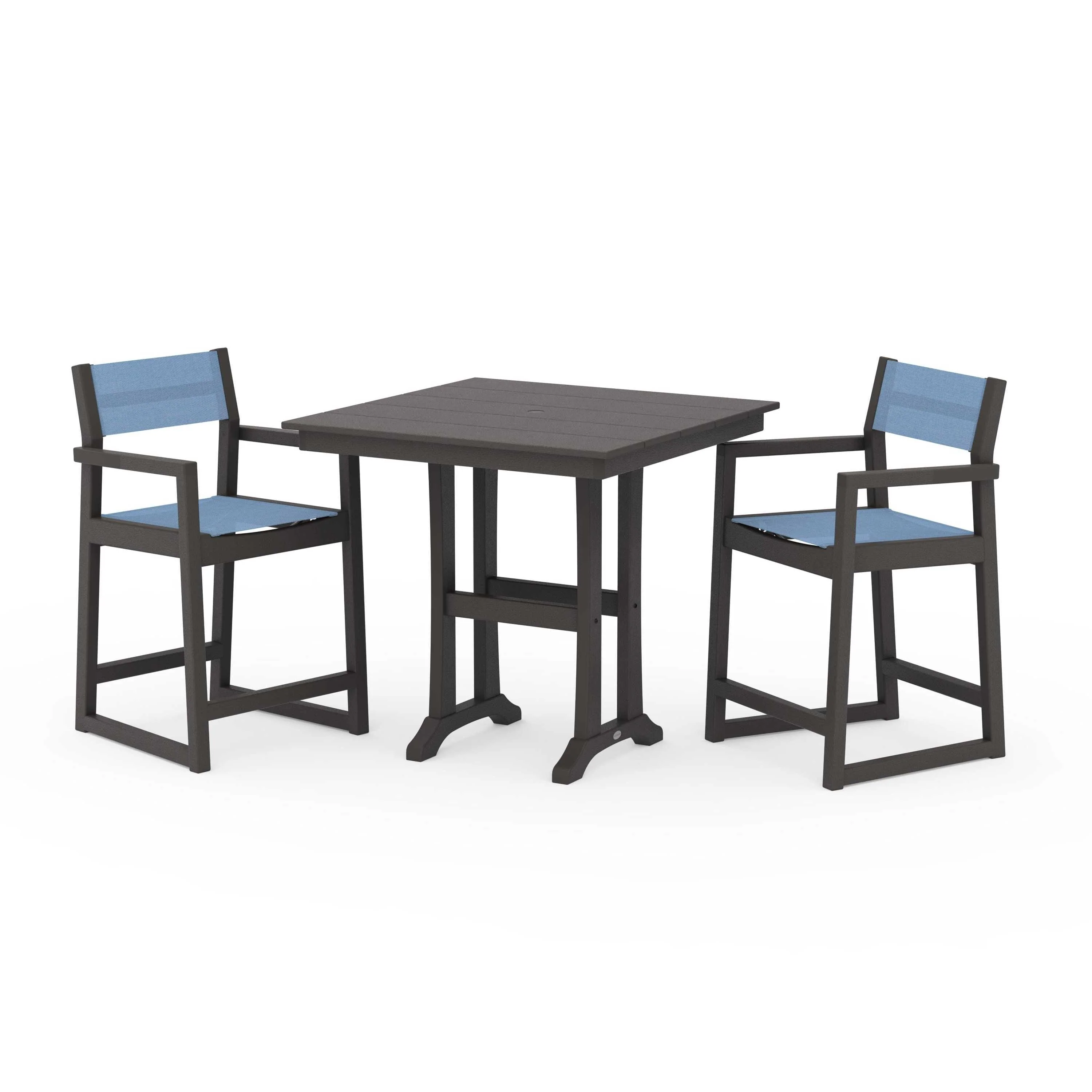 EDGE Sling Arm Chair 3-Piece Farmhouse Counter Set with Trestle Legs - Image 134