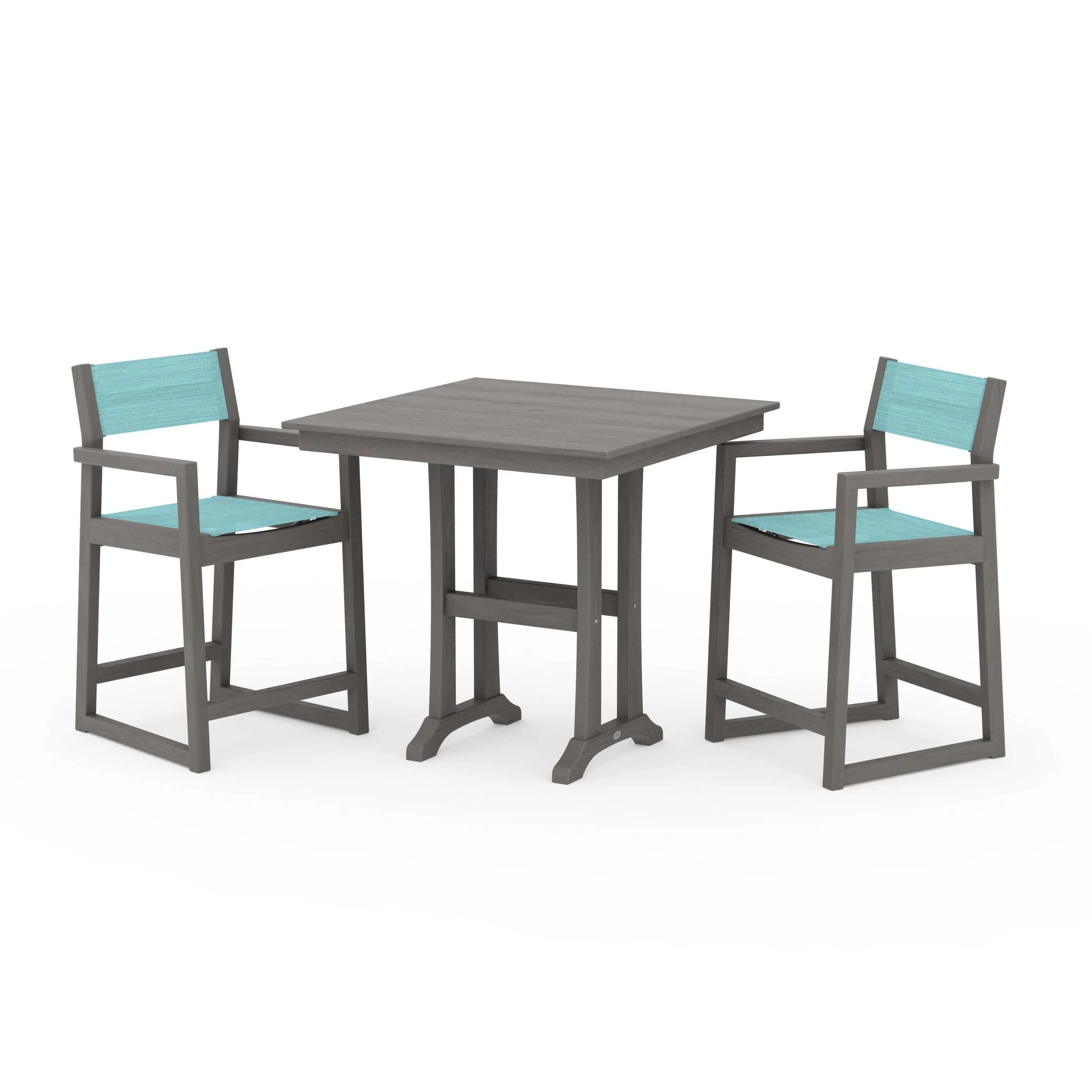 EDGE Sling Arm Chair 3-Piece Farmhouse Counter Set with Trestle Legs - Image 136