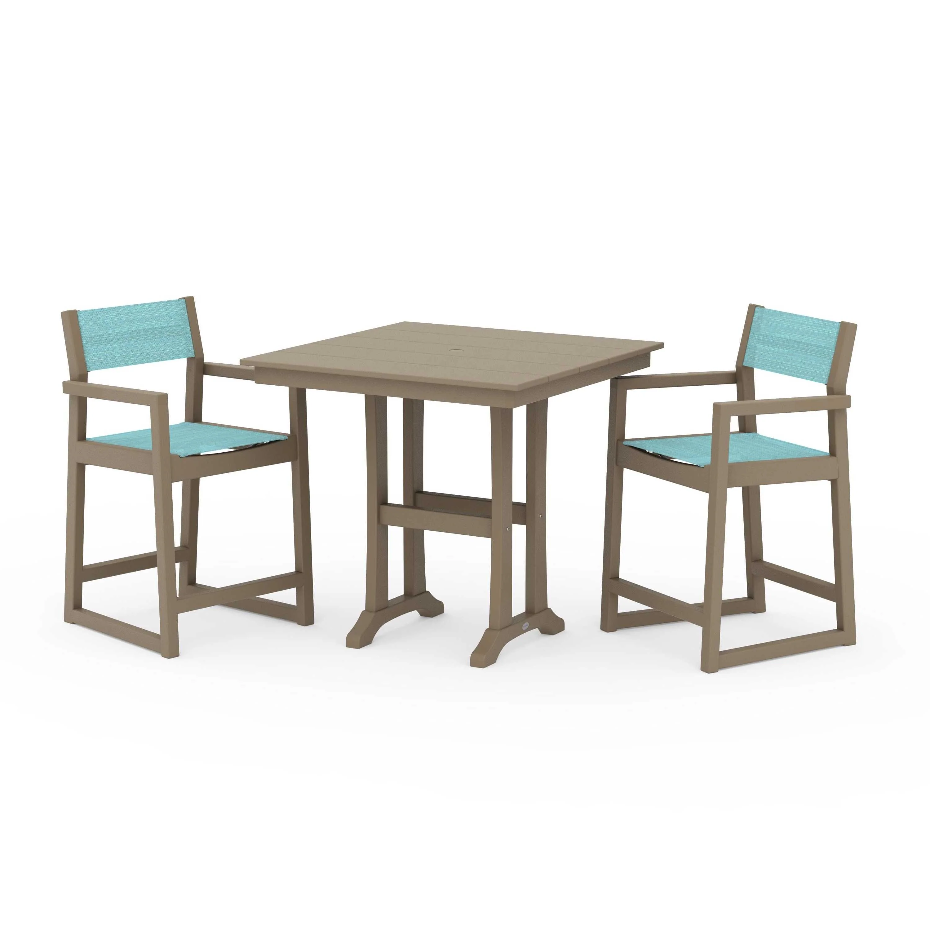 EDGE Sling Arm Chair 3-Piece Farmhouse Counter Set with Trestle Legs - Image 137