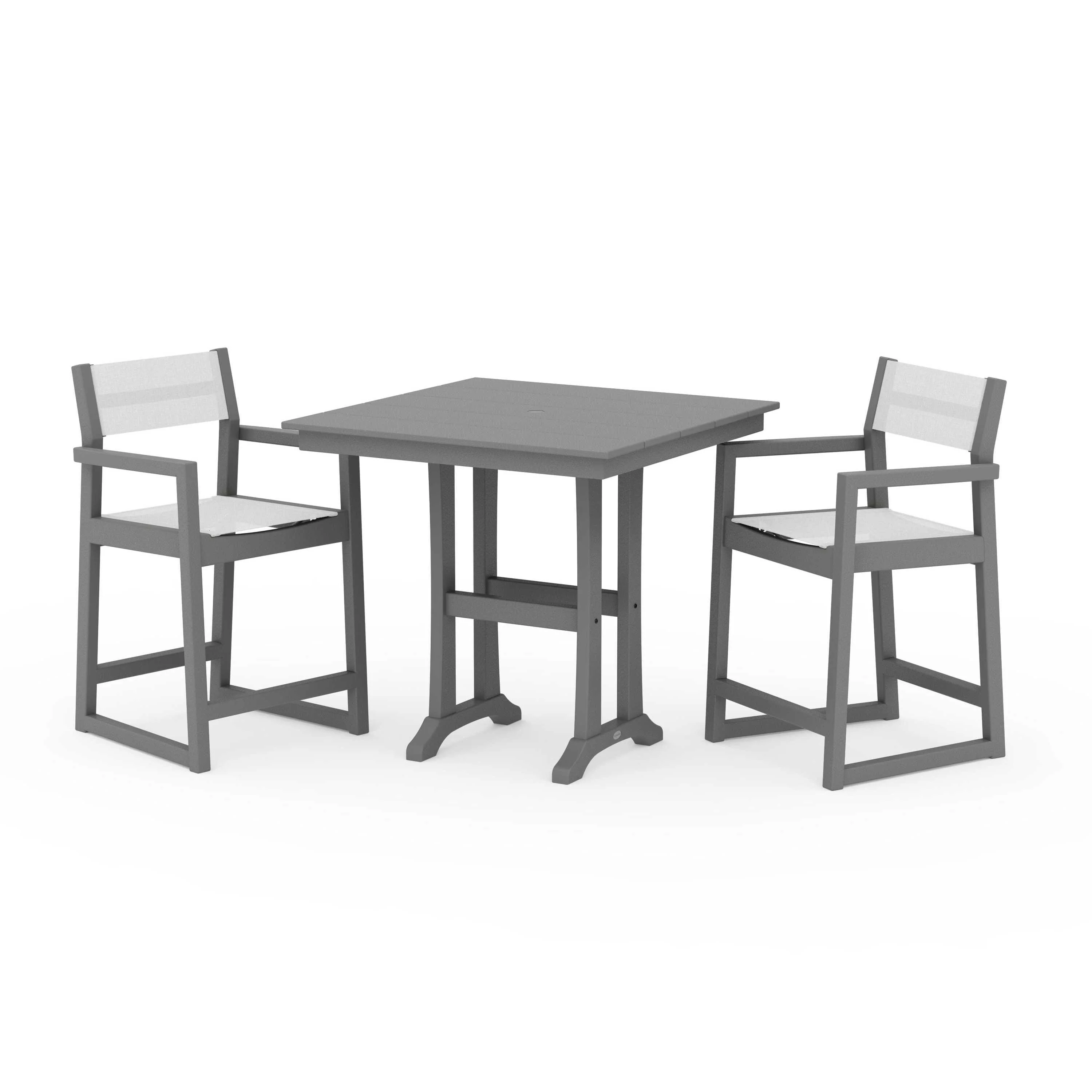 EDGE Sling Arm Chair 3-Piece Farmhouse Counter Set with Trestle Legs - Image 139