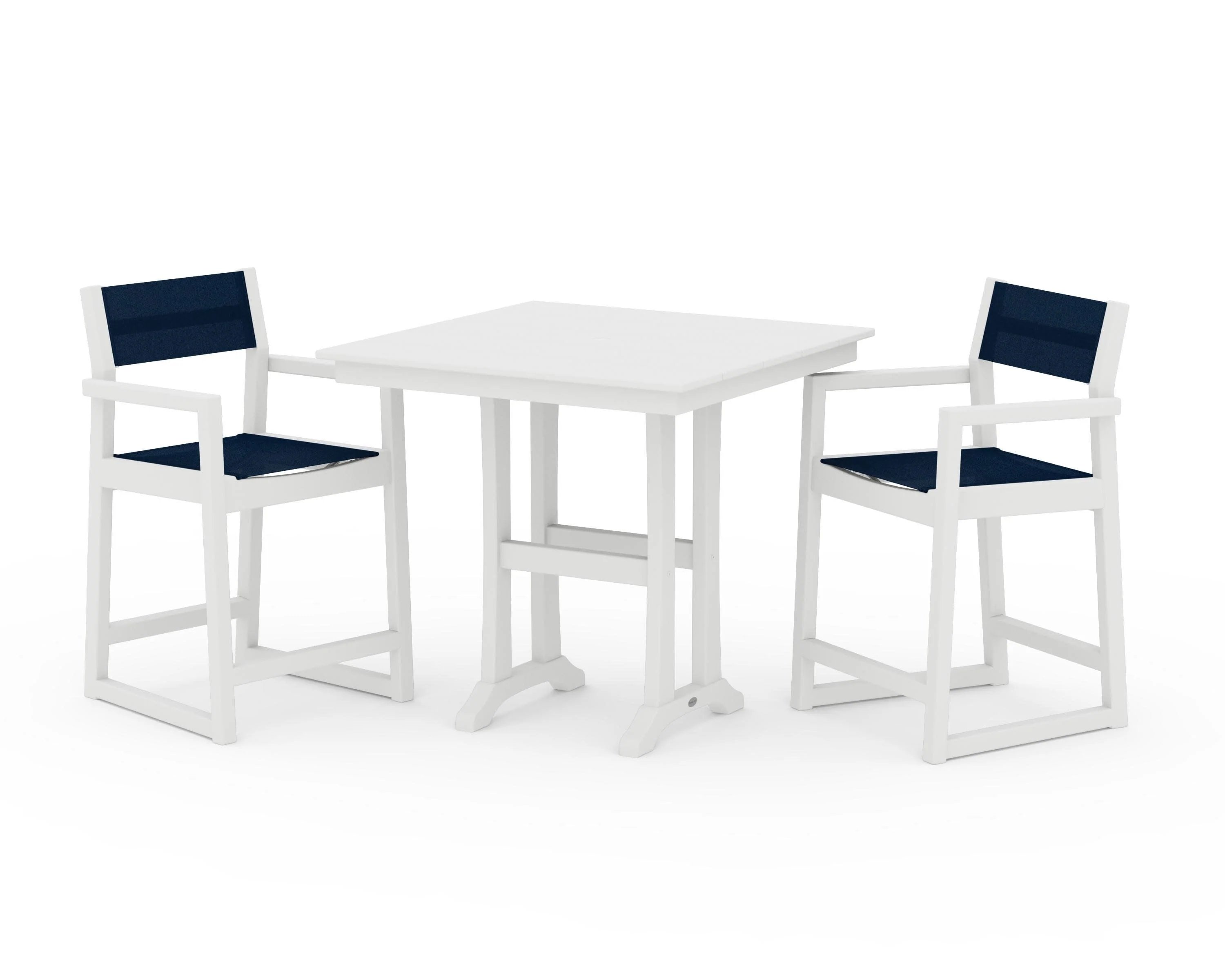 EDGE Sling Arm Chair 3-Piece Farmhouse Counter Set with Trestle Legs - Image 14