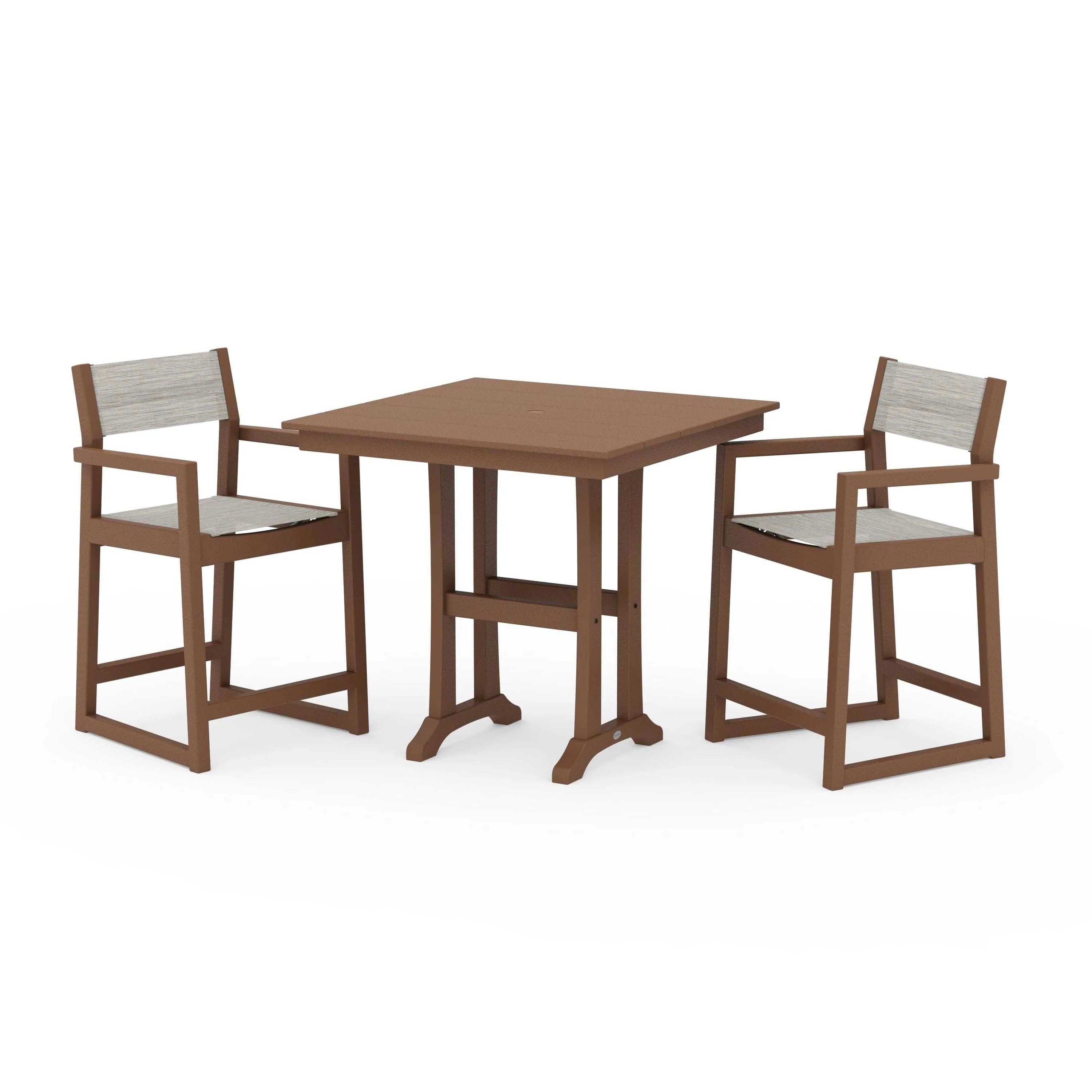 EDGE Sling Arm Chair 3-Piece Farmhouse Counter Set with Trestle Legs - Image 141